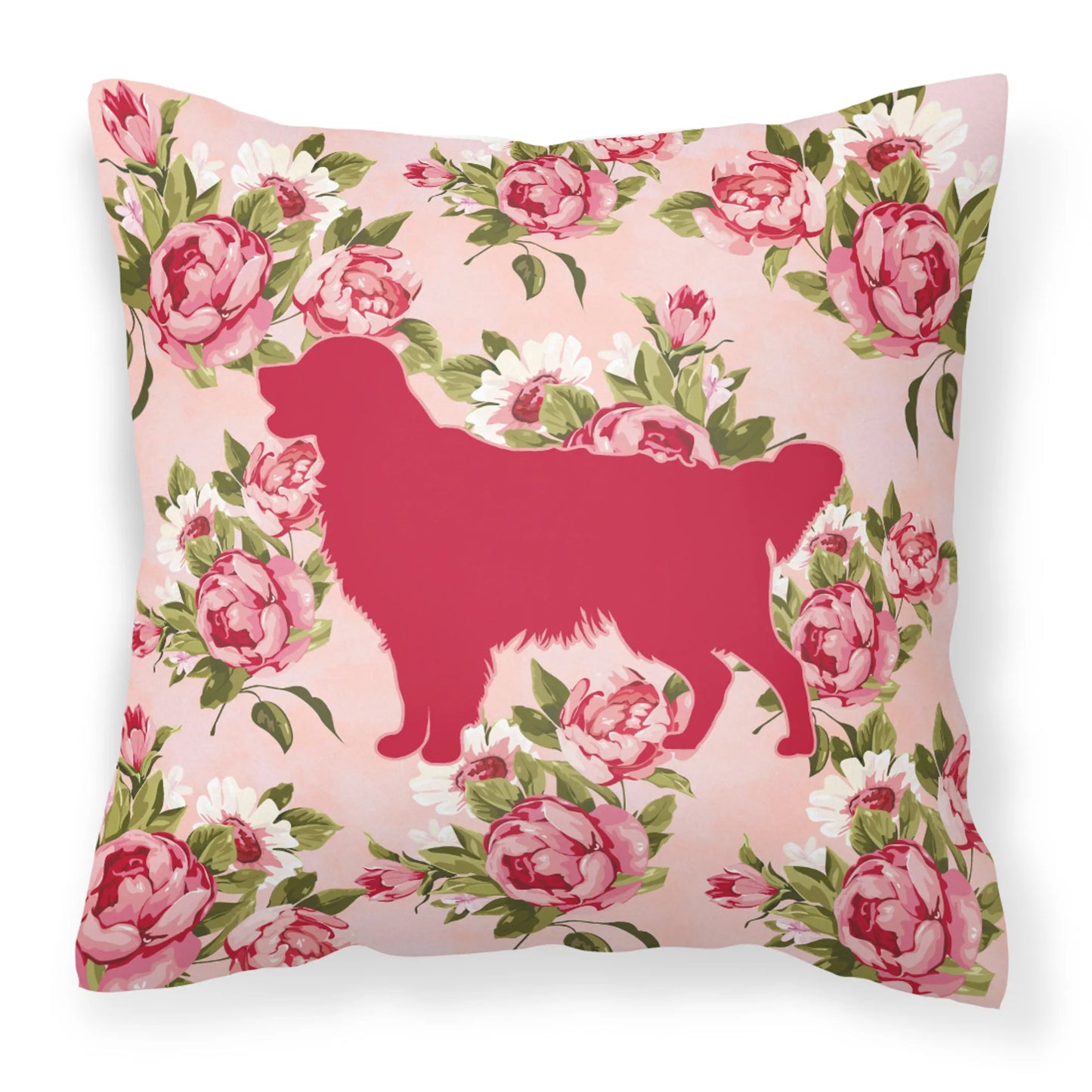 Dog Silhouette Shabby Chic Roses Fabric Decorative Pillow - Size: 14 X 14 | Pack Of: 1