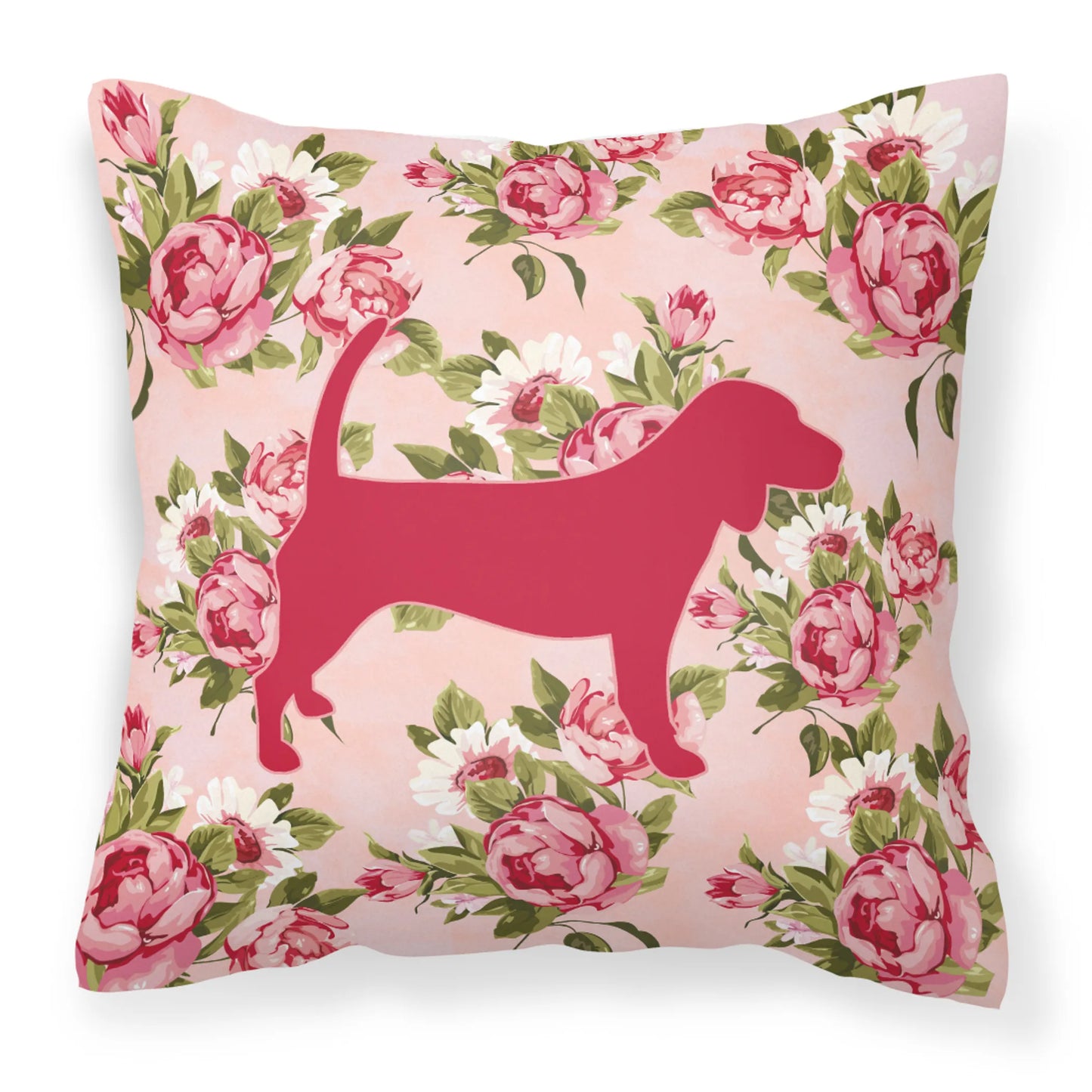 Dog Silhouette Shabby Chic Roses Fabric Decorative Pillow - Size: 14 X 14 | Pack Of: 1
