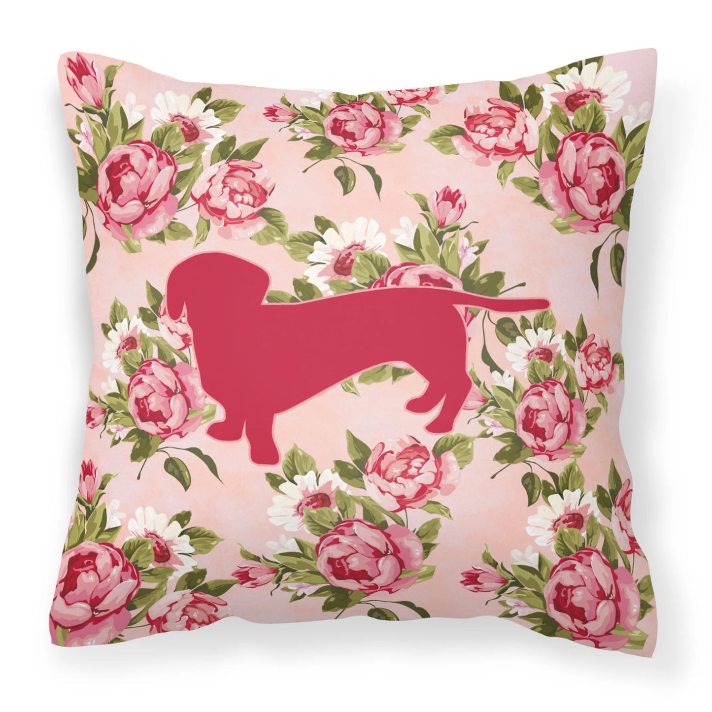 Dog Silhouette Shabby Chic Roses Fabric Decorative Pillow - Size: 14 X 14 | Pack Of: 1