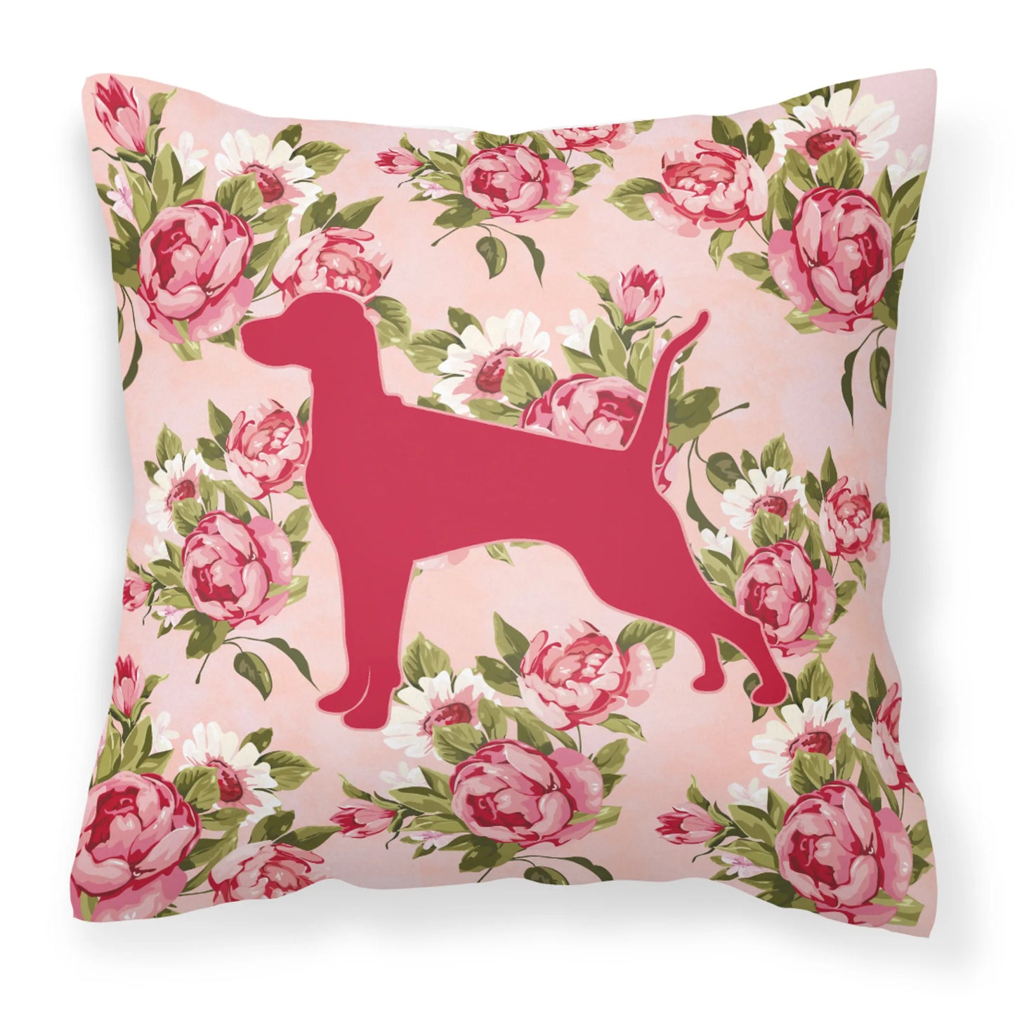 Dog Silhouette Shabby Chic Roses Fabric Decorative Pillow - Size: 14 X 14 | Pack Of: 1