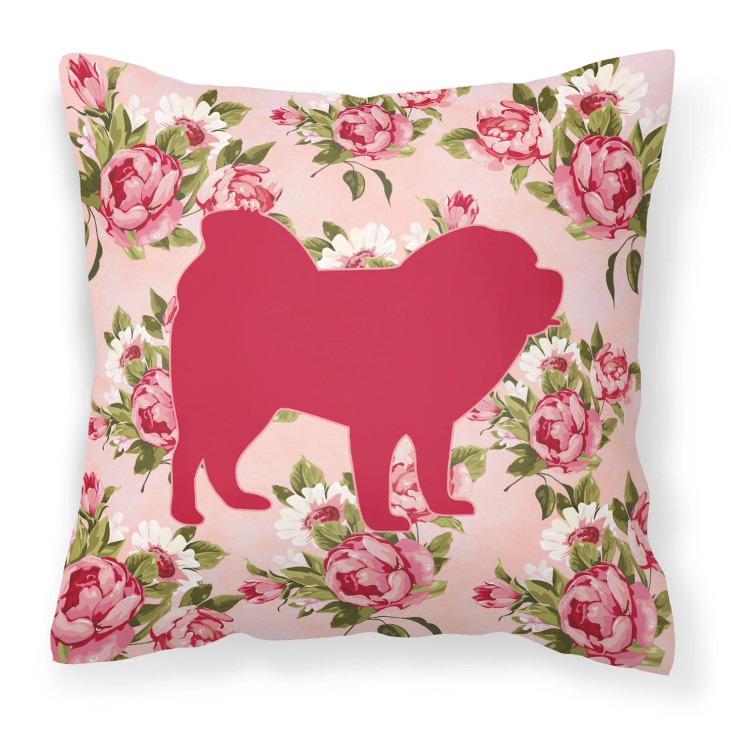 Dog Silhouette Shabby Chic Roses Fabric Decorative Pillow - Size: 14 X 14 | Pack Of: 1