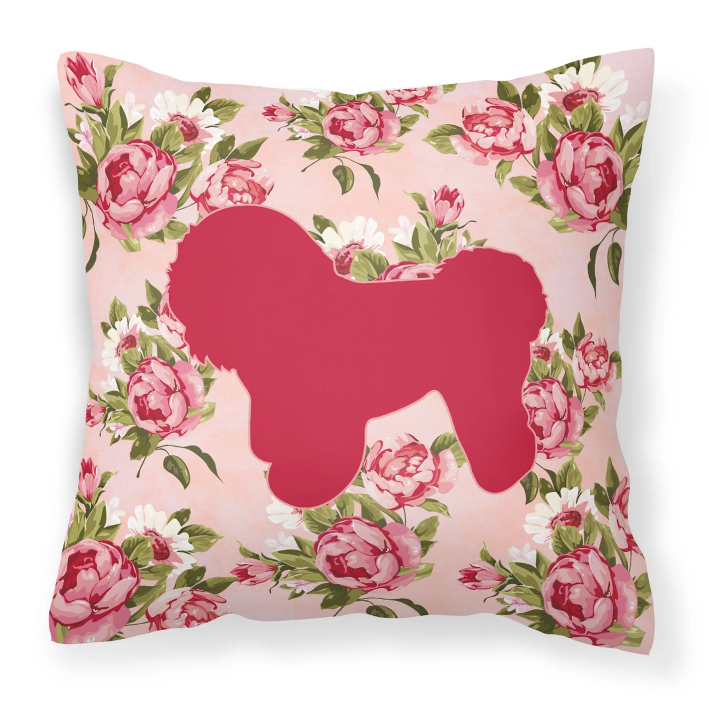 Dog Silhouette Shabby Chic Roses Fabric Decorative Pillow - Size: 14 X 14 | Pack Of: 1