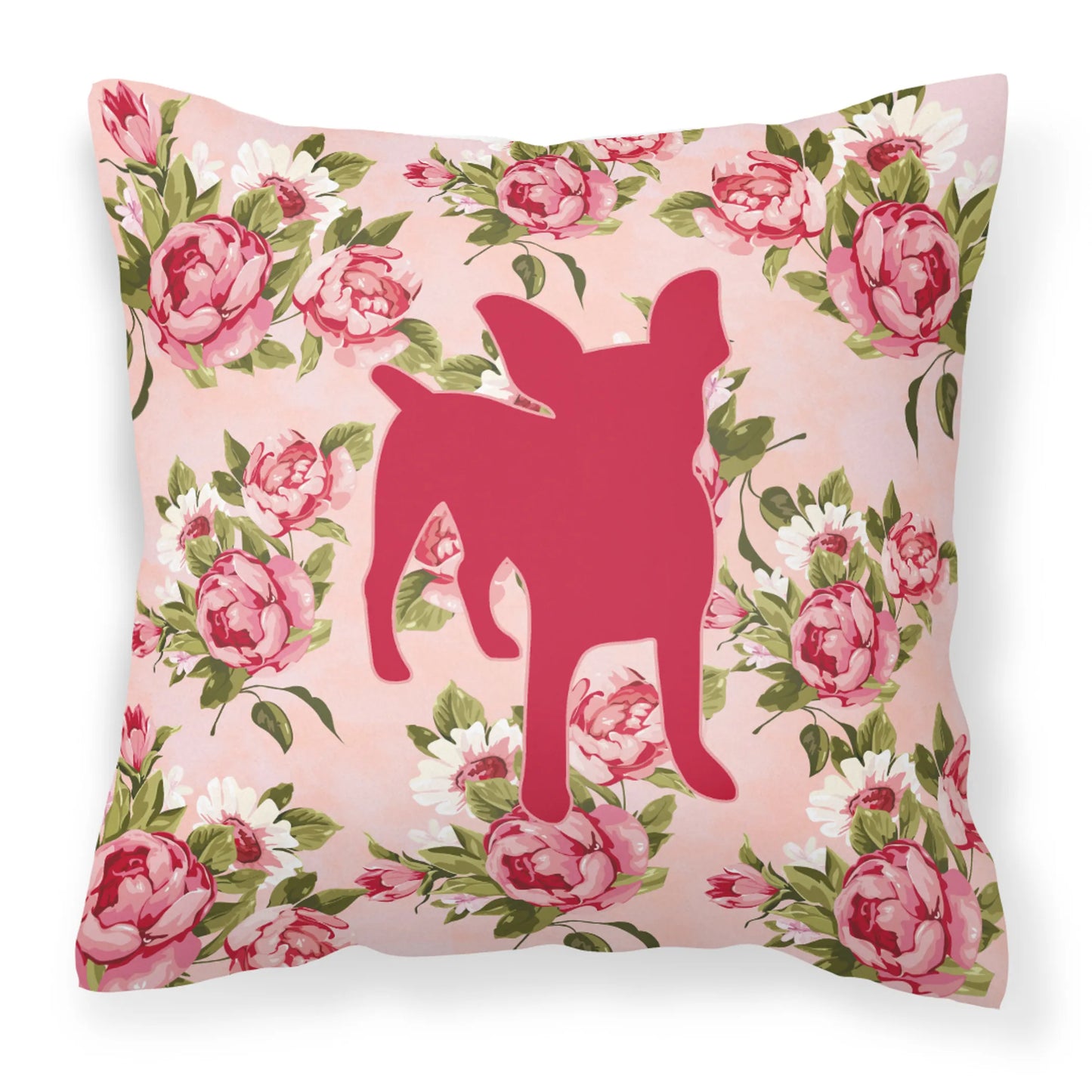 Dog Silhouette Shabby Chic Roses Fabric Decorative Pillow - Size: 14 X 14 | Pack Of: 1