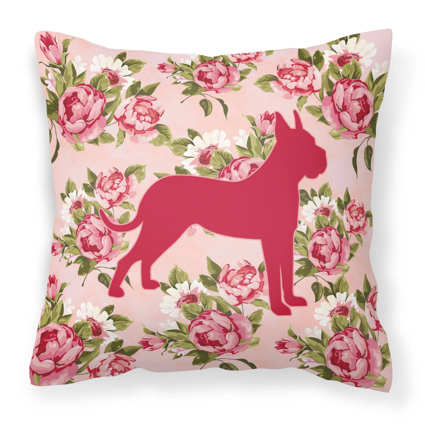 Dog Silhouette Shabby Chic Roses Fabric Decorative Pillow - Size: 14 X 14 | Pack Of: 1