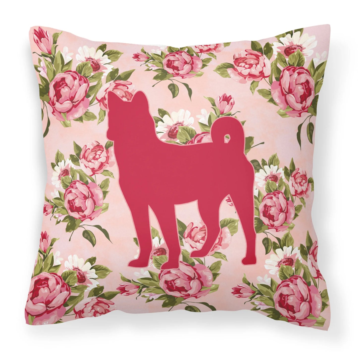 Dog Silhouette Shabby Chic Roses Fabric Decorative Pillow - Size: 14 X 14 | Pack Of: 1
