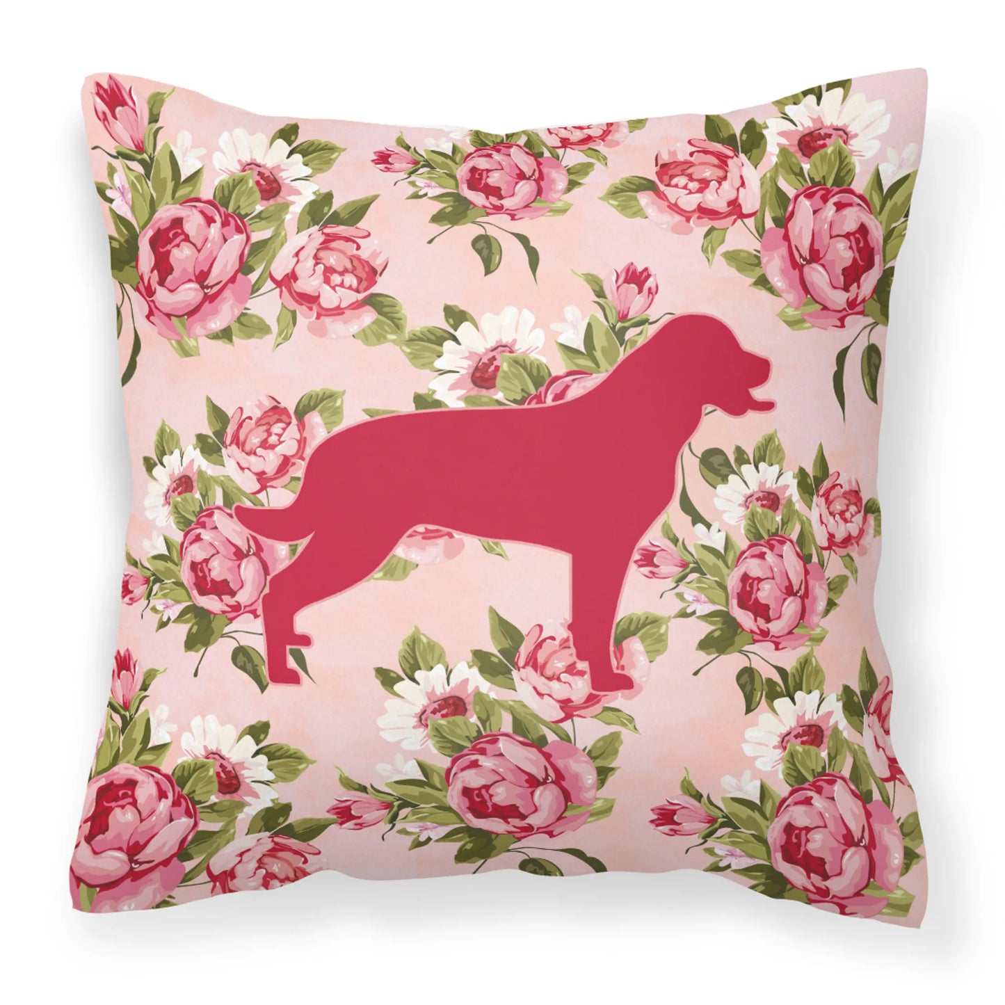 Dog Silhouette Shabby Chic Roses Fabric Decorative Pillow - Size: 14 X 14 | Pack Of: 1