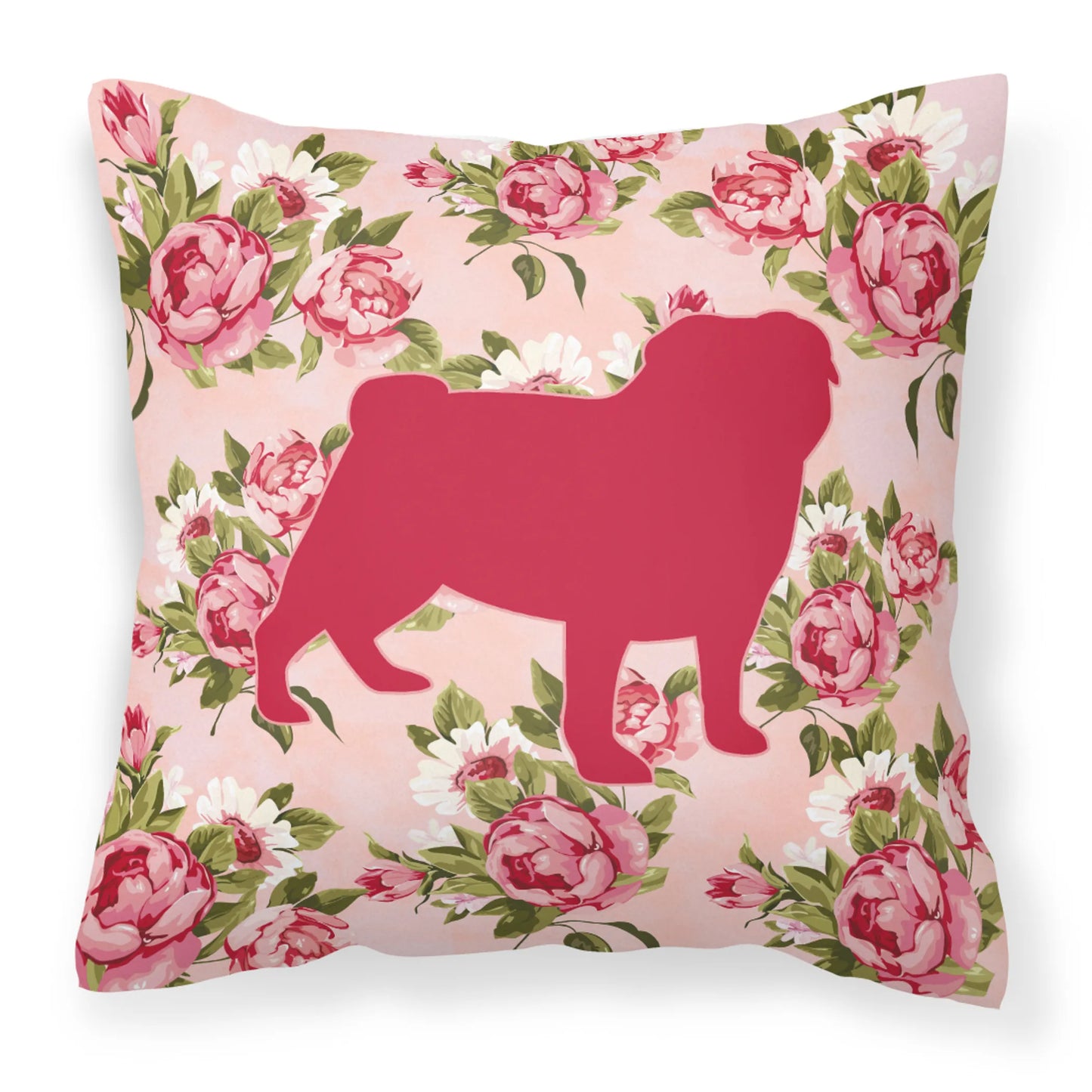 Dog Silhouette Shabby Chic Roses Fabric Decorative Pillow - Size: 14 X 14 | Pack Of: 1