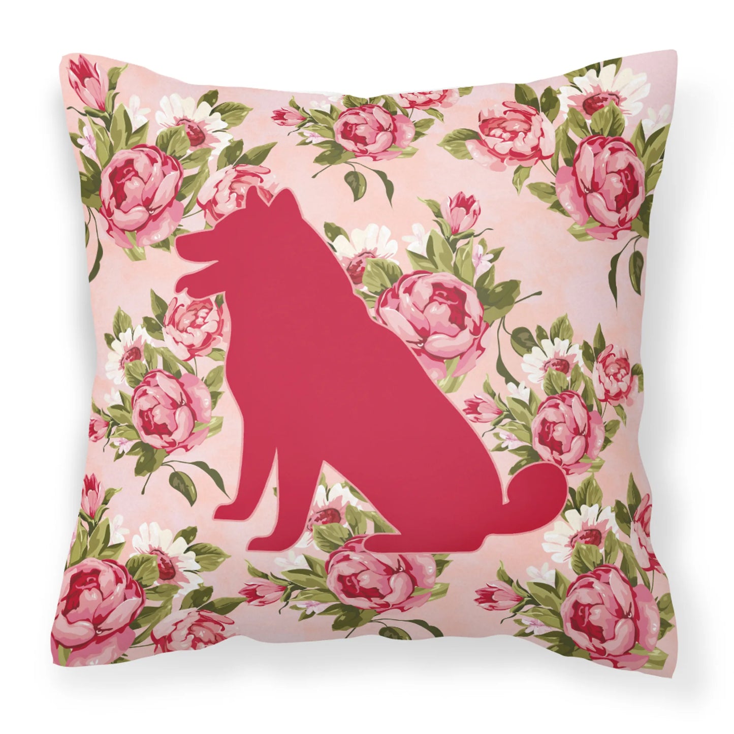 Dog Silhouette Shabby Chic Roses Fabric Decorative Pillow - Size: 14 X 14 | Pack Of: 1