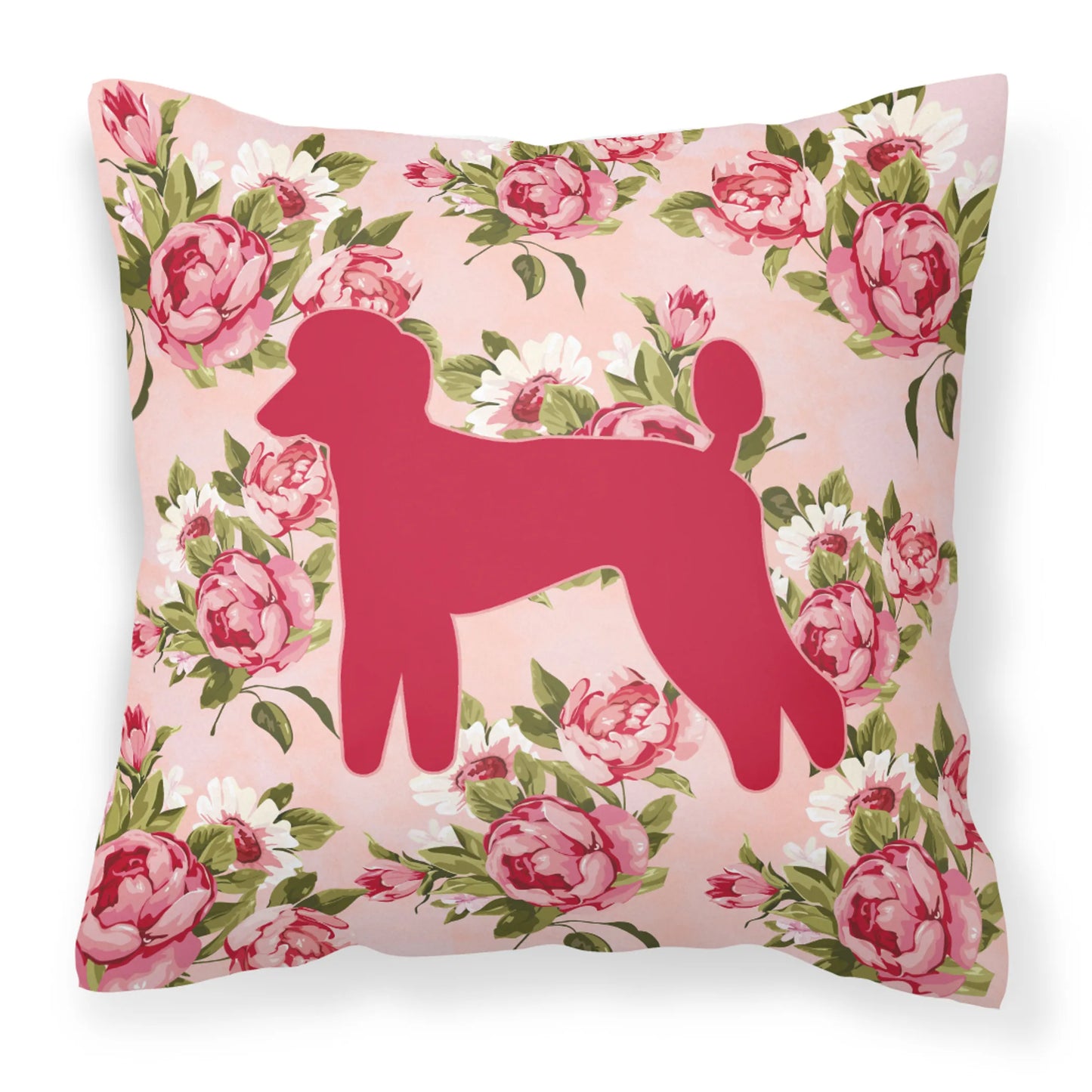 Dog Silhouette Shabby Chic Roses Fabric Decorative Pillow - Size: 14 X 14 | Pack Of: 1