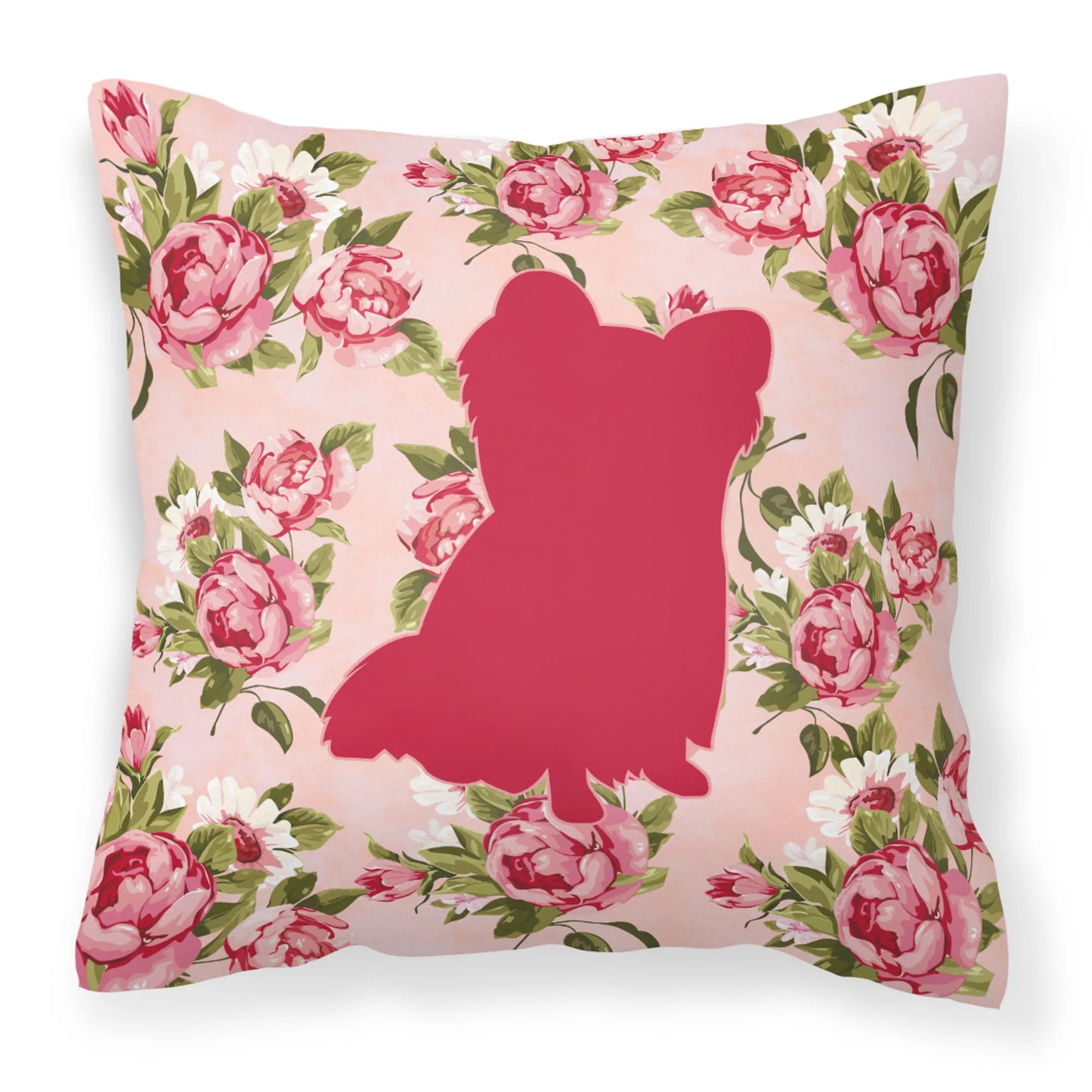 Dog Silhouette Shabby Chic Roses Fabric Decorative Pillow - Size: 14 X 14 | Pack Of: 1