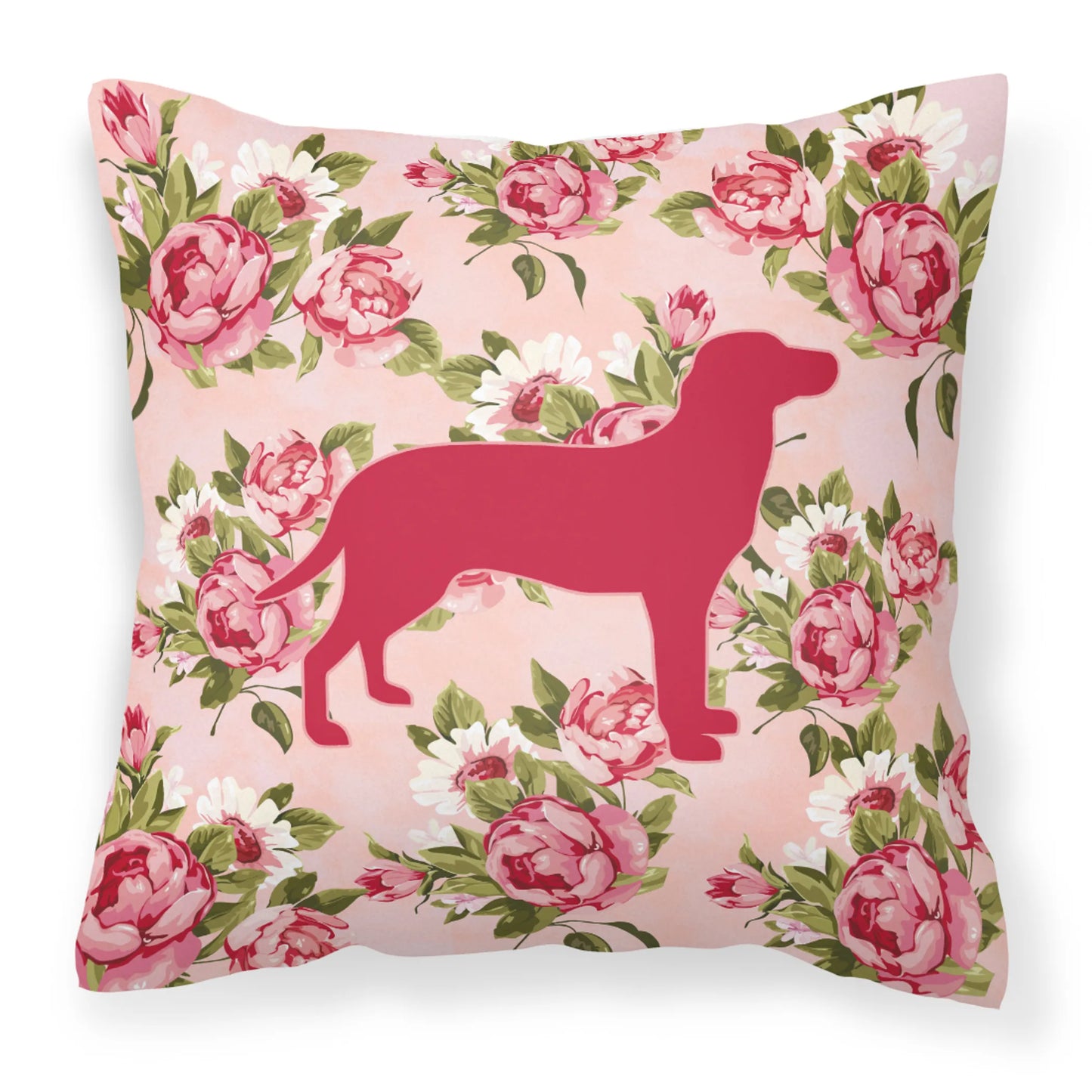 Dog Silhouette Shabby Chic Roses Fabric Decorative Pillow - Size: 14 X 14 | Pack Of: 1