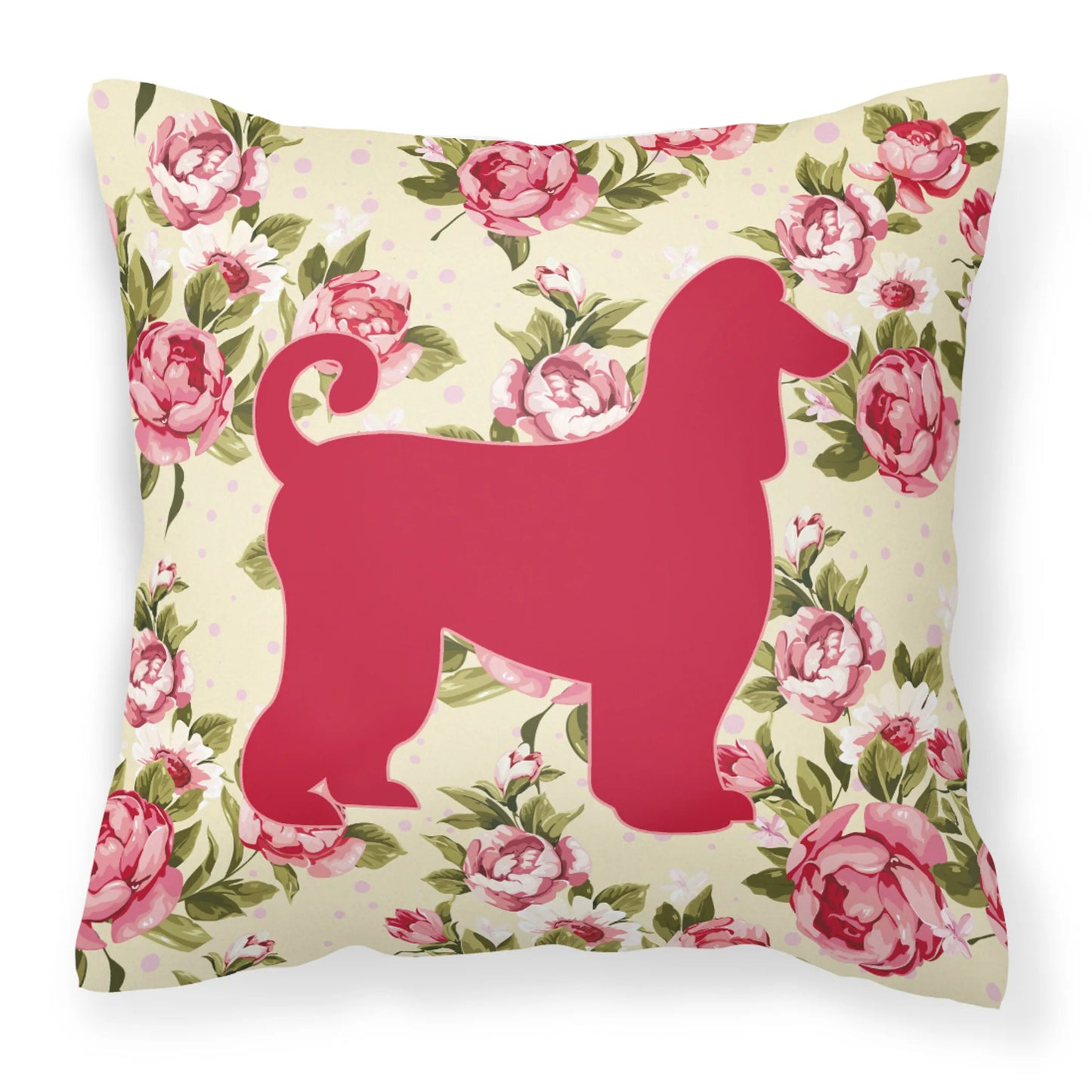 Dog Silhouette Shabby Chic Roses Fabric Decorative Pillow - Size: 14 X 14 | Pack Of: 1