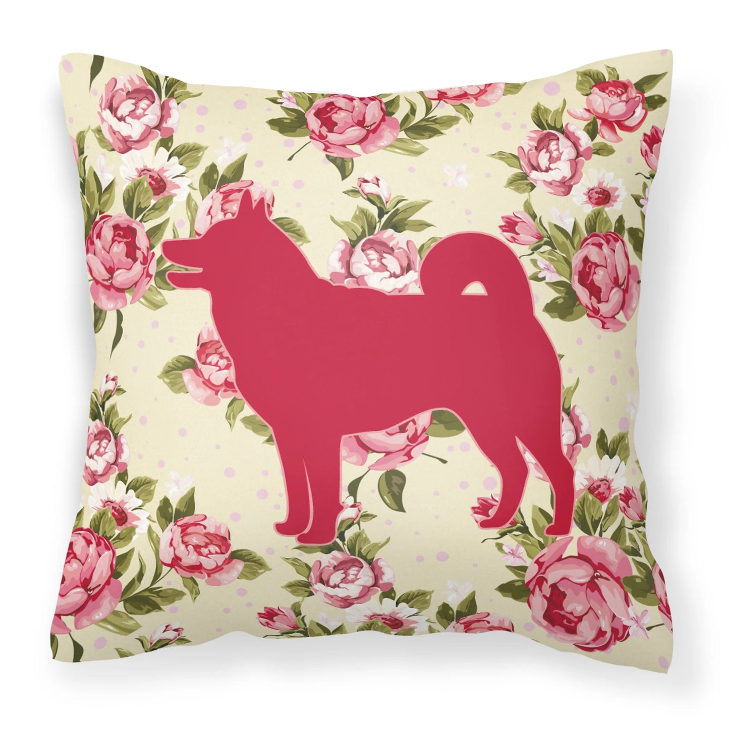Dog Silhouette Shabby Chic Roses Fabric Decorative Pillow - Size: 14 X 14 | Pack Of: 1