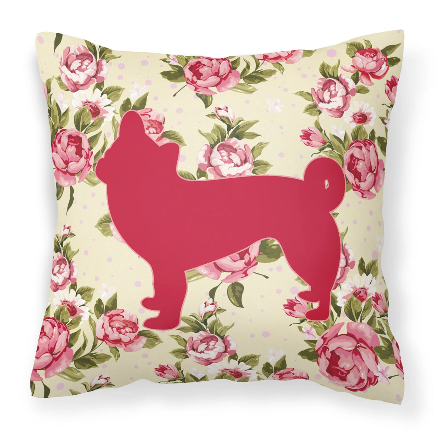 Dog Silhouette Shabby Chic Roses Fabric Decorative Pillow - Size: 14 X 14 | Pack Of: 1