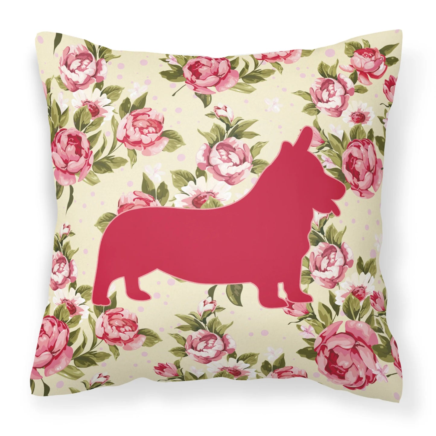 Dog Silhouette Shabby Chic Roses Fabric Decorative Pillow - Size: 14 X 14 | Pack Of: 1