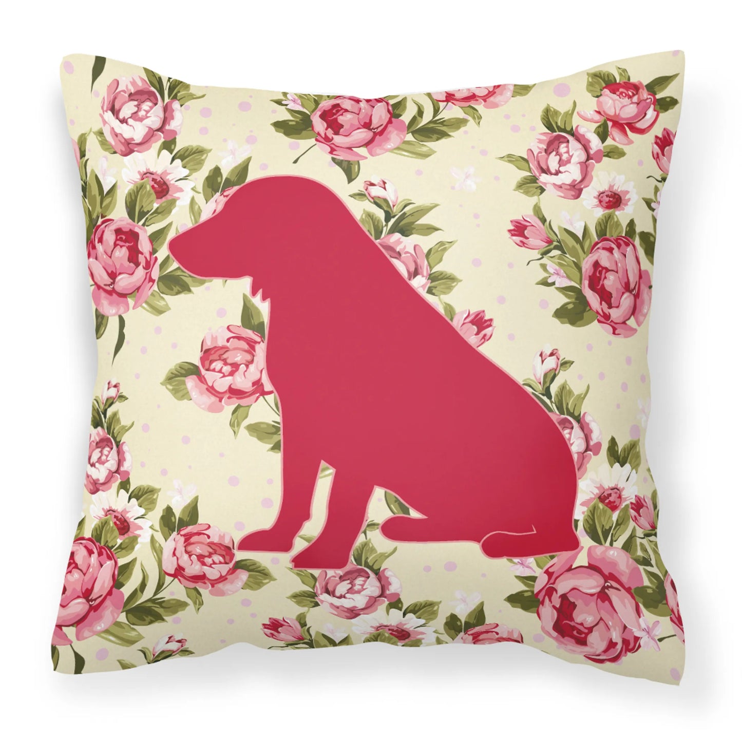 Dog Silhouette Shabby Chic Roses Fabric Decorative Pillow - Size: 14 X 14 | Pack Of: 1