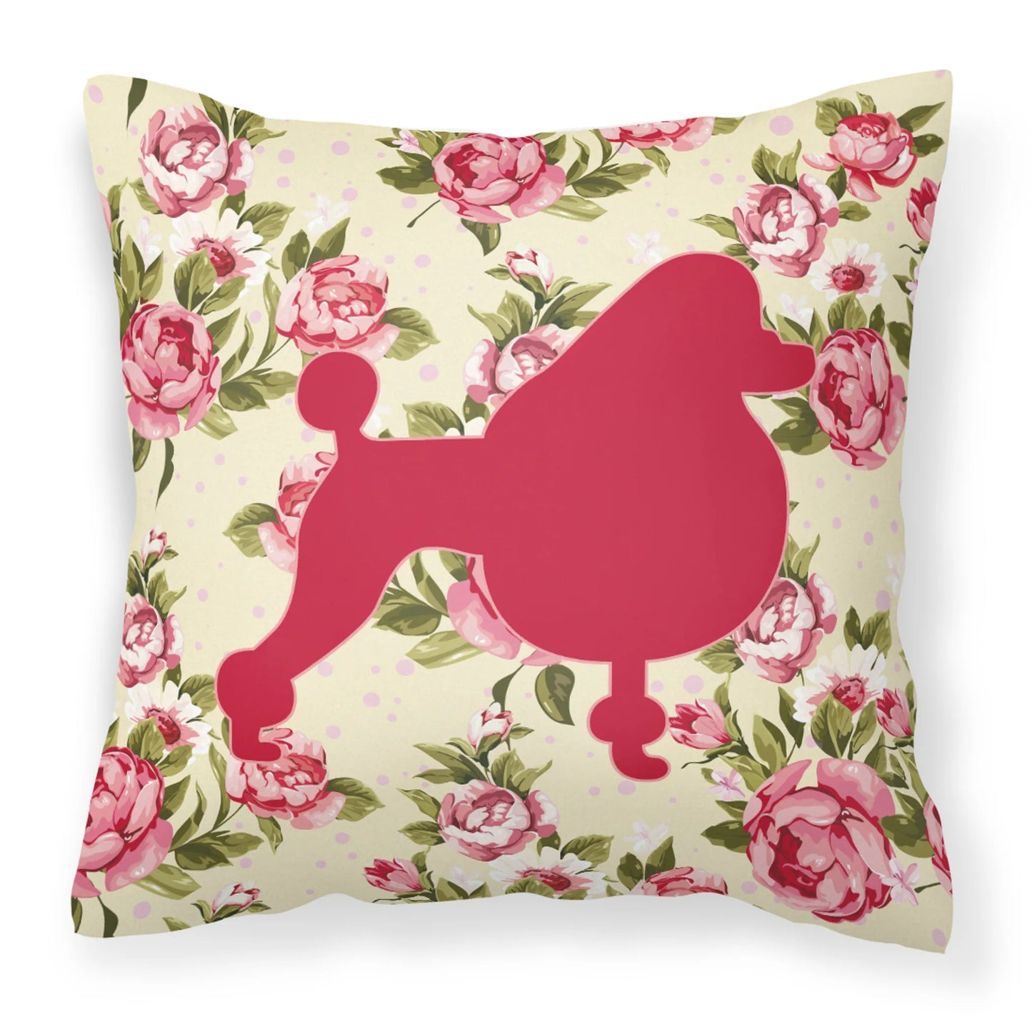 Dog Silhouette Shabby Chic Roses Fabric Decorative Pillow - Size: 14 X 14 | Pack Of: 1