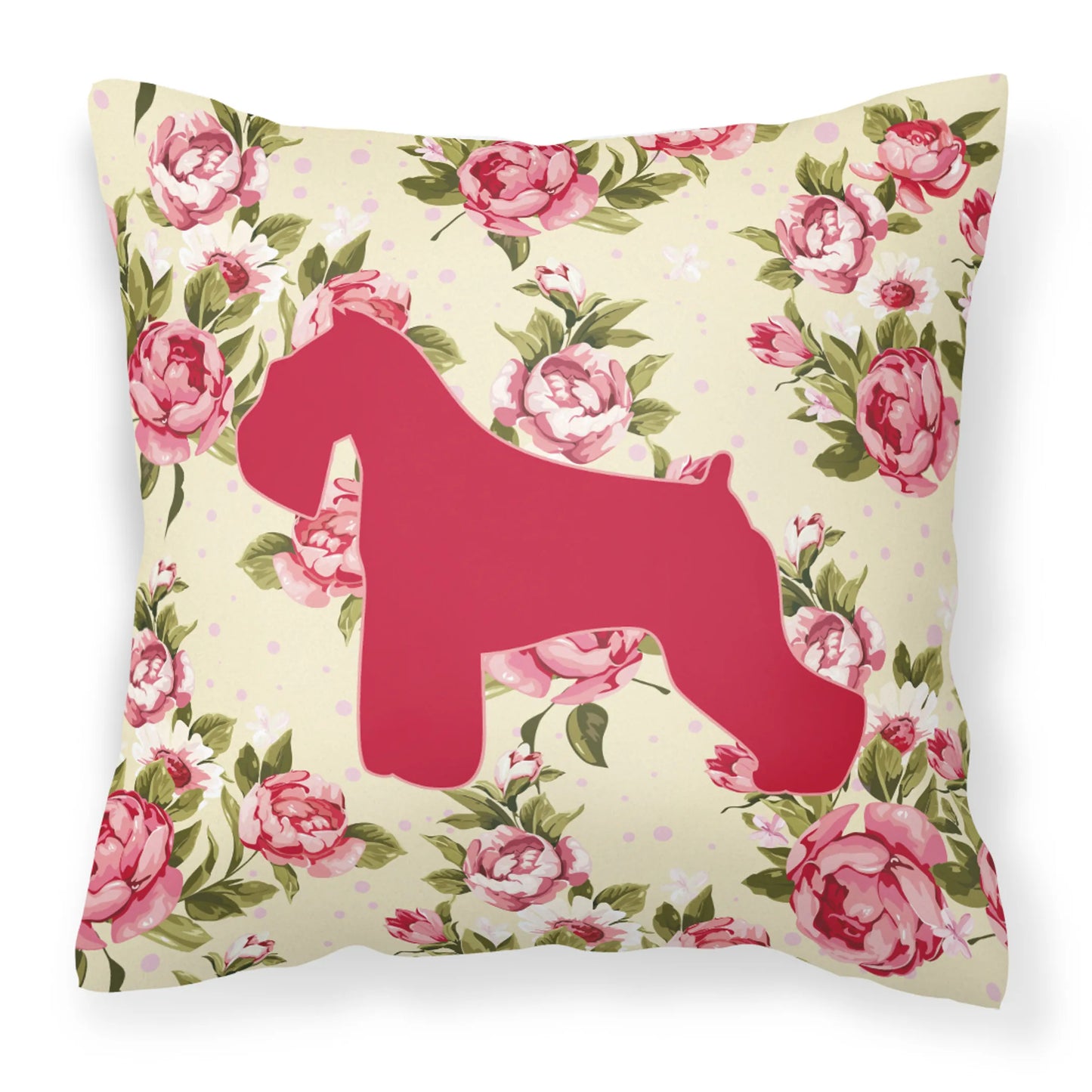 Dog Silhouette Shabby Chic Roses Fabric Decorative Pillow - Size: 14 X 14 | Pack Of: 1