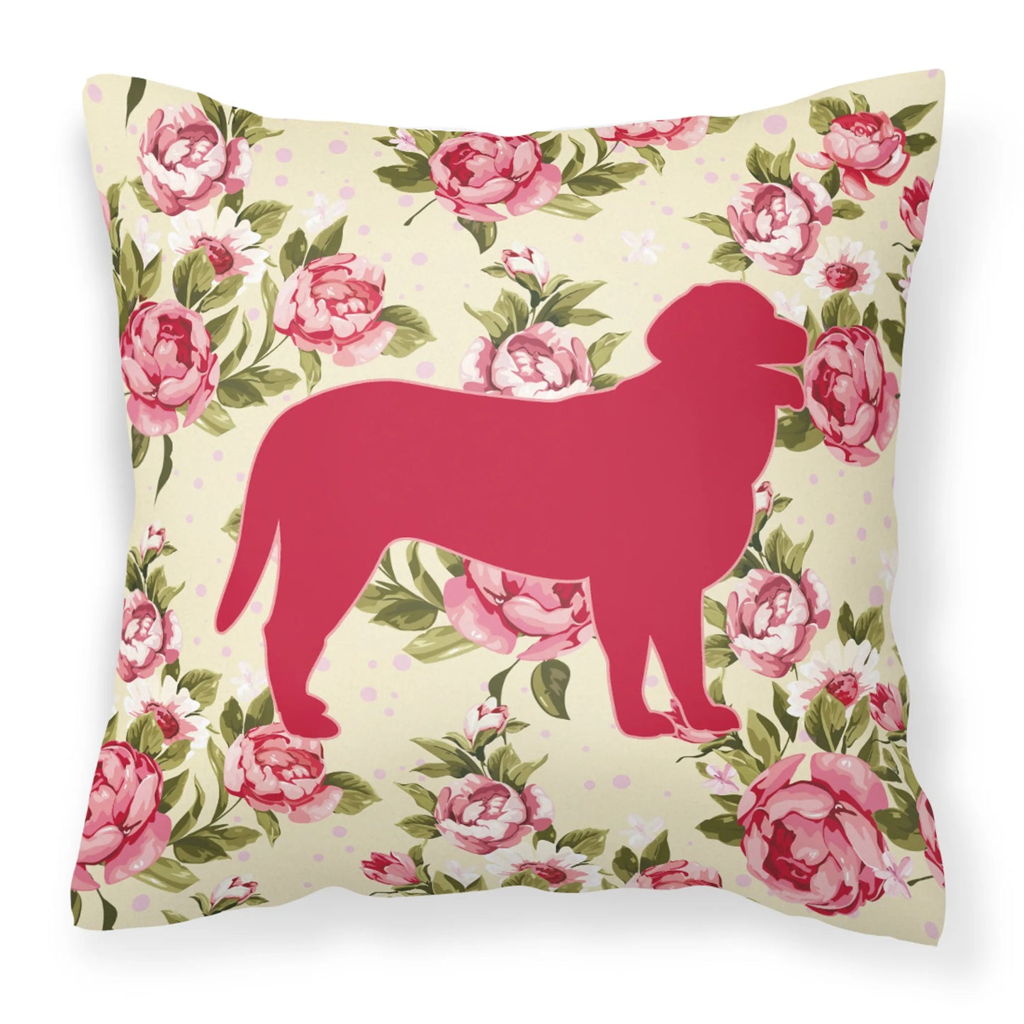 Dog Silhouette Shabby Chic Roses Fabric Decorative Pillow - Size: 14 X 14 | Pack Of: 1