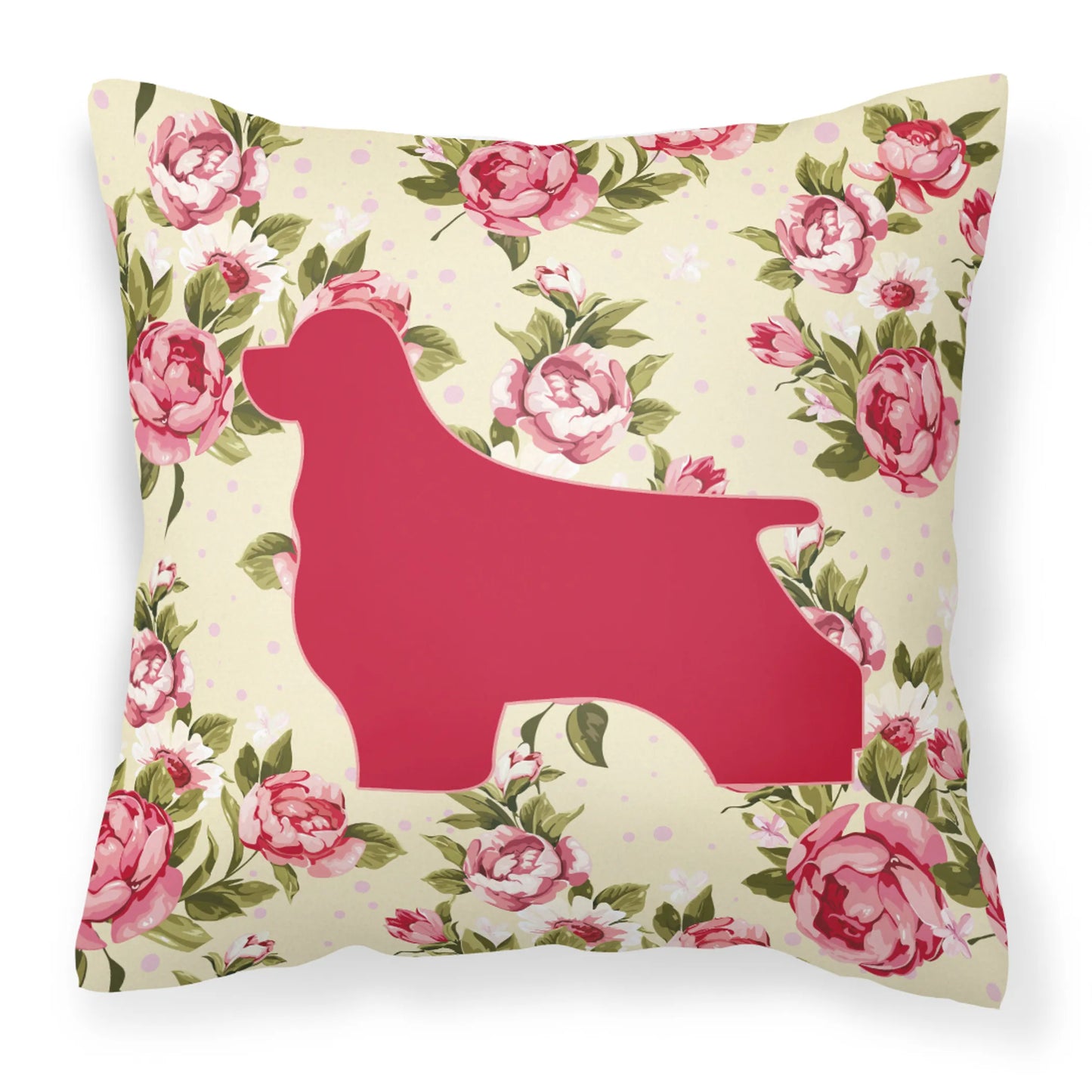 Dog Silhouette Shabby Chic Roses Fabric Decorative Pillow - Size: 14 X 14 | Pack Of: 1