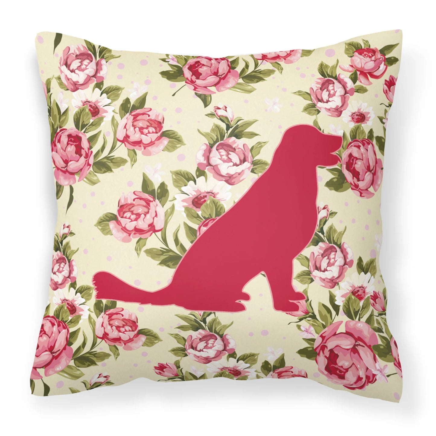 Dog Silhouette Shabby Chic Roses Fabric Decorative Pillow - Size: 14 X 14 | Pack Of: 1