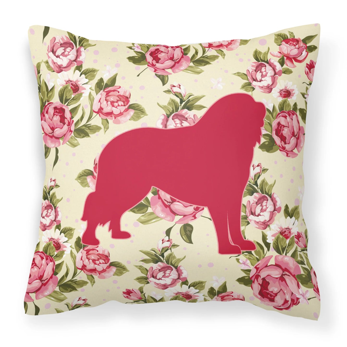 Dog Silhouette Shabby Chic Roses Fabric Decorative Pillow - Size: 14 X 14 | Pack Of: 1