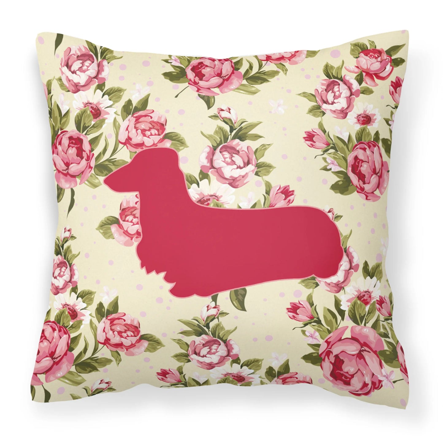 Dog Silhouette Shabby Chic Roses Fabric Decorative Pillow - Size: 14 X 14 | Pack Of: 1