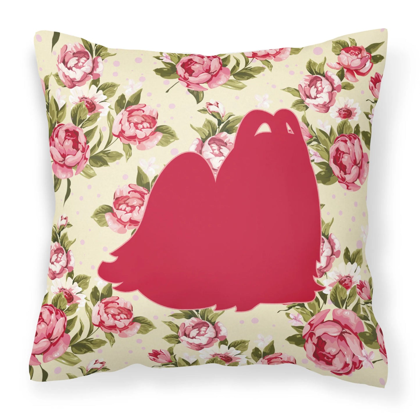 Dog Silhouette Shabby Chic Roses Fabric Decorative Pillow - Size: 14 X 14 | Pack Of: 1