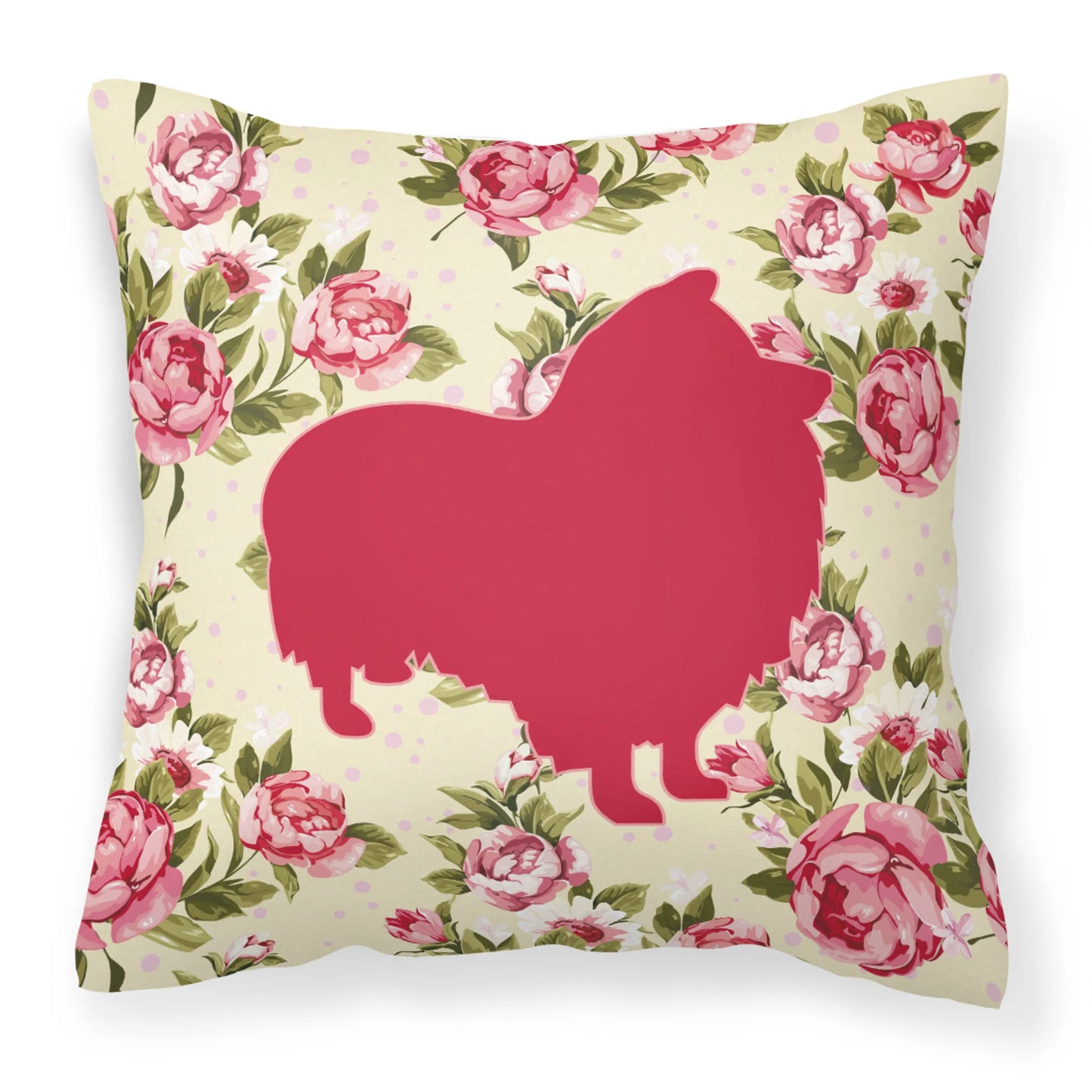Dog Silhouette Shabby Chic Roses Fabric Decorative Pillow - Size: 14 X 14 | Pack Of: 1