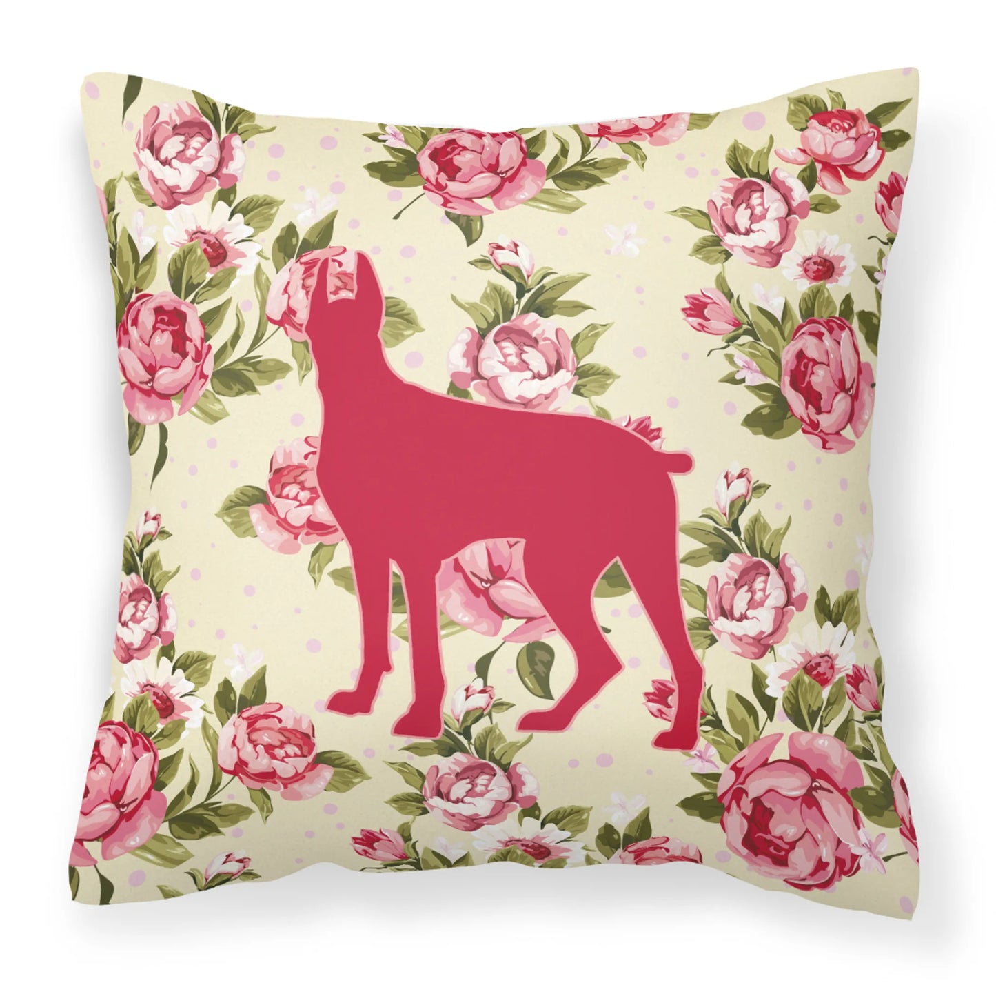 Dog Silhouette Shabby Chic Roses Fabric Decorative Pillow - Size: 14 X 14 | Pack Of: 1