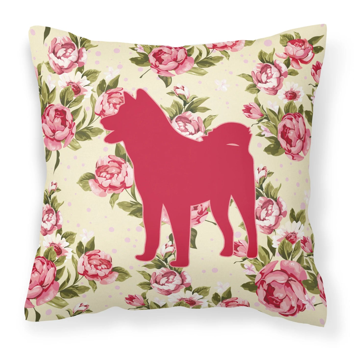 Dog Silhouette Shabby Chic Roses Fabric Decorative Pillow - Size: 14 X 14 | Pack Of: 1