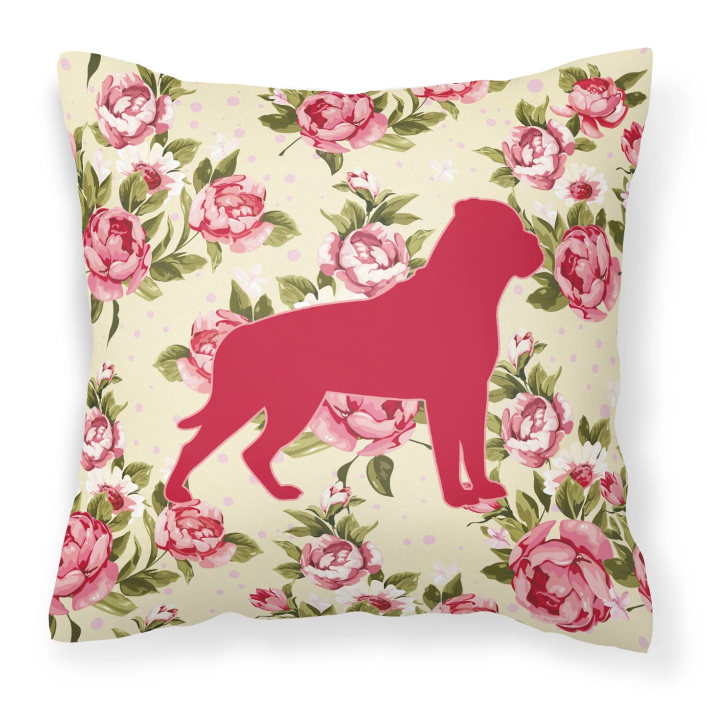 Dog Silhouette Shabby Chic Roses Fabric Decorative Pillow - Size: 14 X 14 | Pack Of: 1