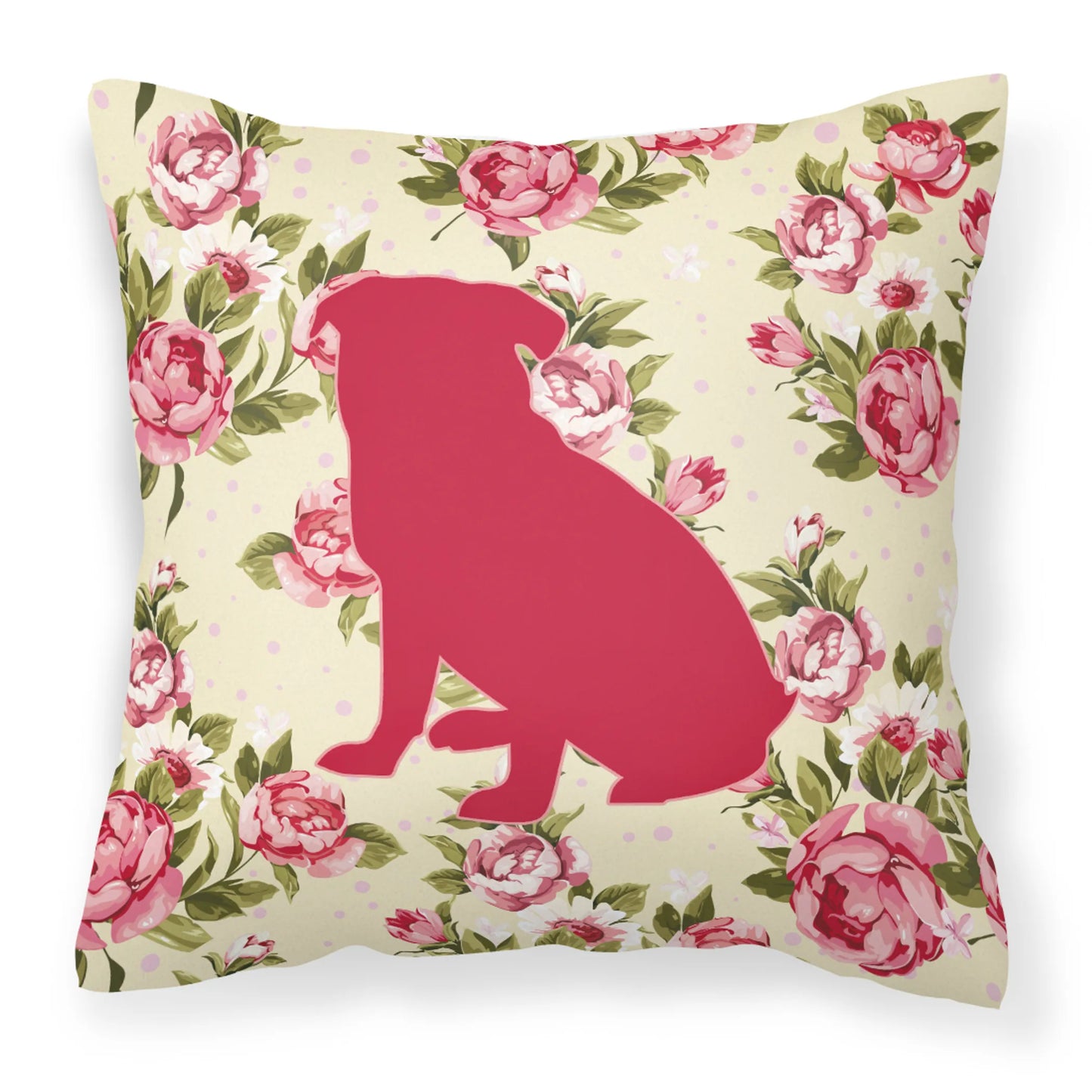 Dog Silhouette Shabby Chic Roses Fabric Decorative Pillow - Size: 14 X 14 | Pack Of: 1
