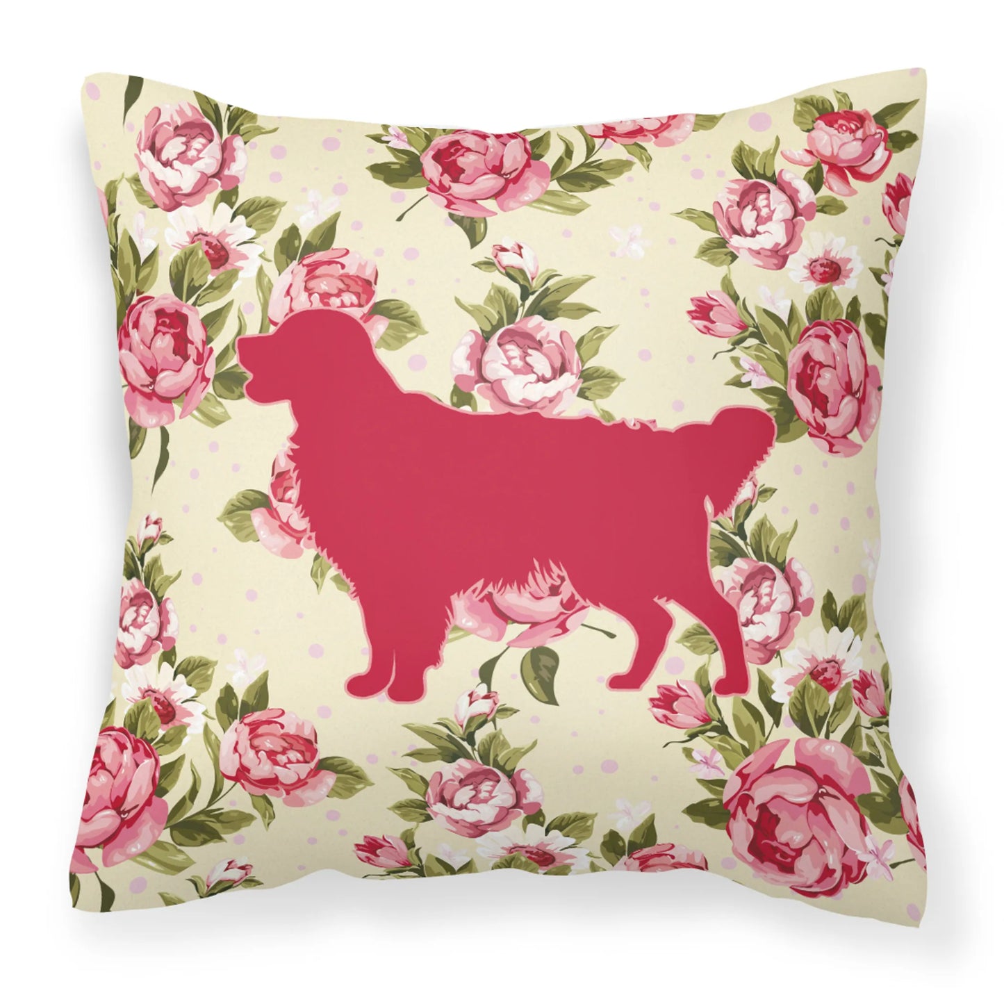 Dog Silhouette Shabby Chic Roses Fabric Decorative Pillow - Size: 14 X 14 | Pack Of: 1