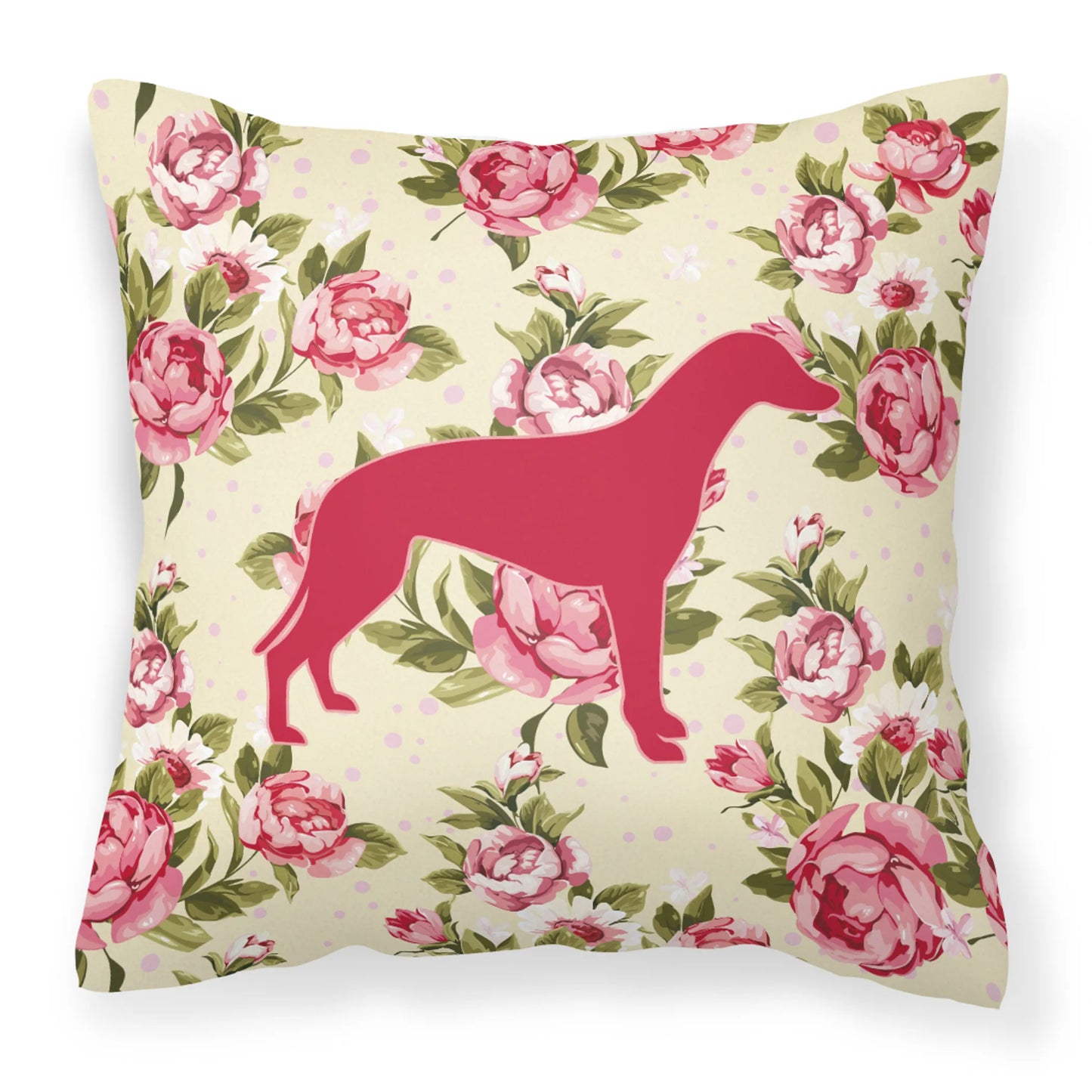 Dog Silhouette Shabby Chic Roses Fabric Decorative Pillow - Size: 14 X 14 | Pack Of: 1