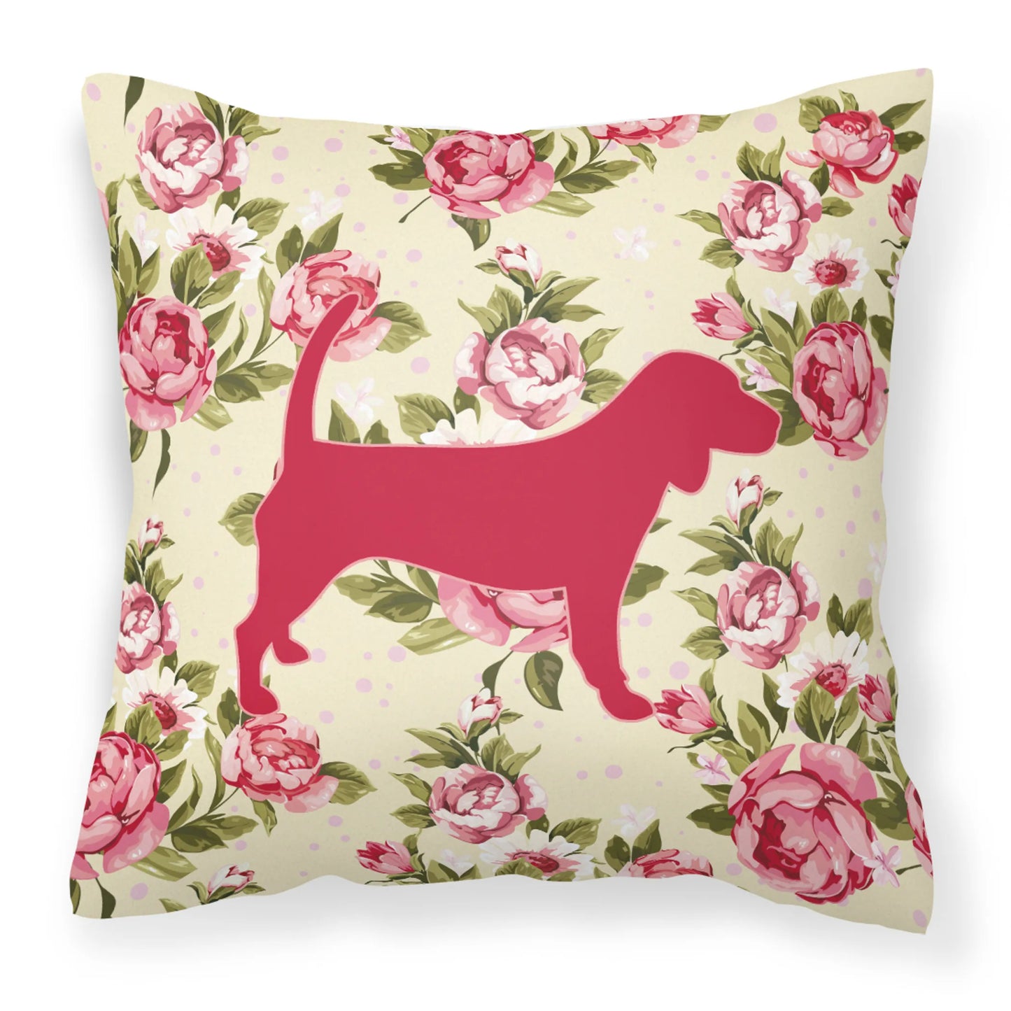 Dog Silhouette Shabby Chic Roses Fabric Decorative Pillow - Size: 14 X 14 | Pack Of: 1