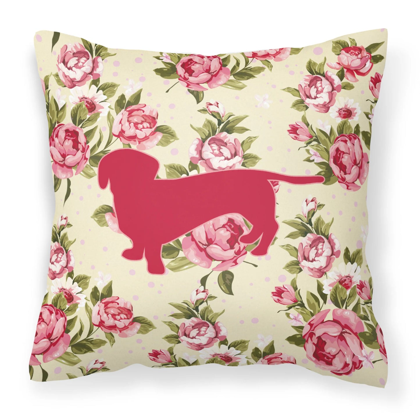 Dog Silhouette Shabby Chic Roses Fabric Decorative Pillow - Size: 14 X 14 | Pack Of: 1