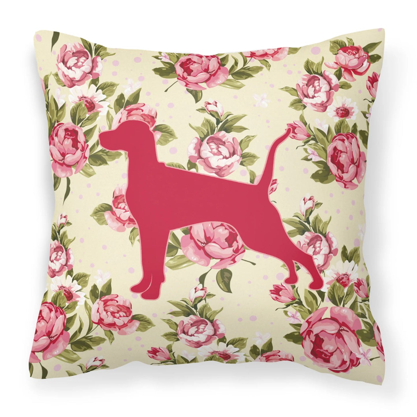 Dog Silhouette Shabby Chic Roses Fabric Decorative Pillow - Size: 14 X 14 | Pack Of: 1