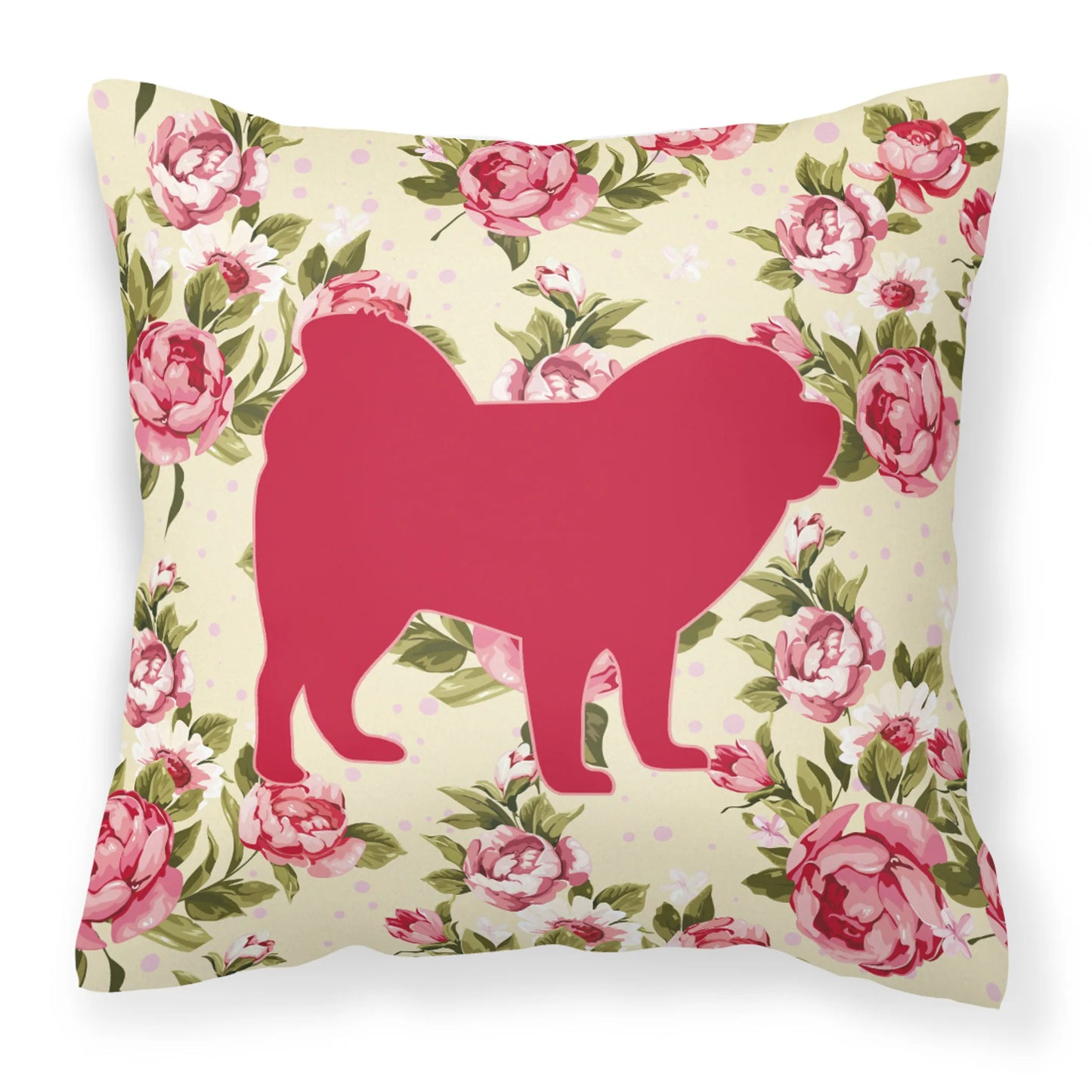 Dog Silhouette Shabby Chic Roses Fabric Decorative Pillow - Size: 14 X 14 | Pack Of: 1