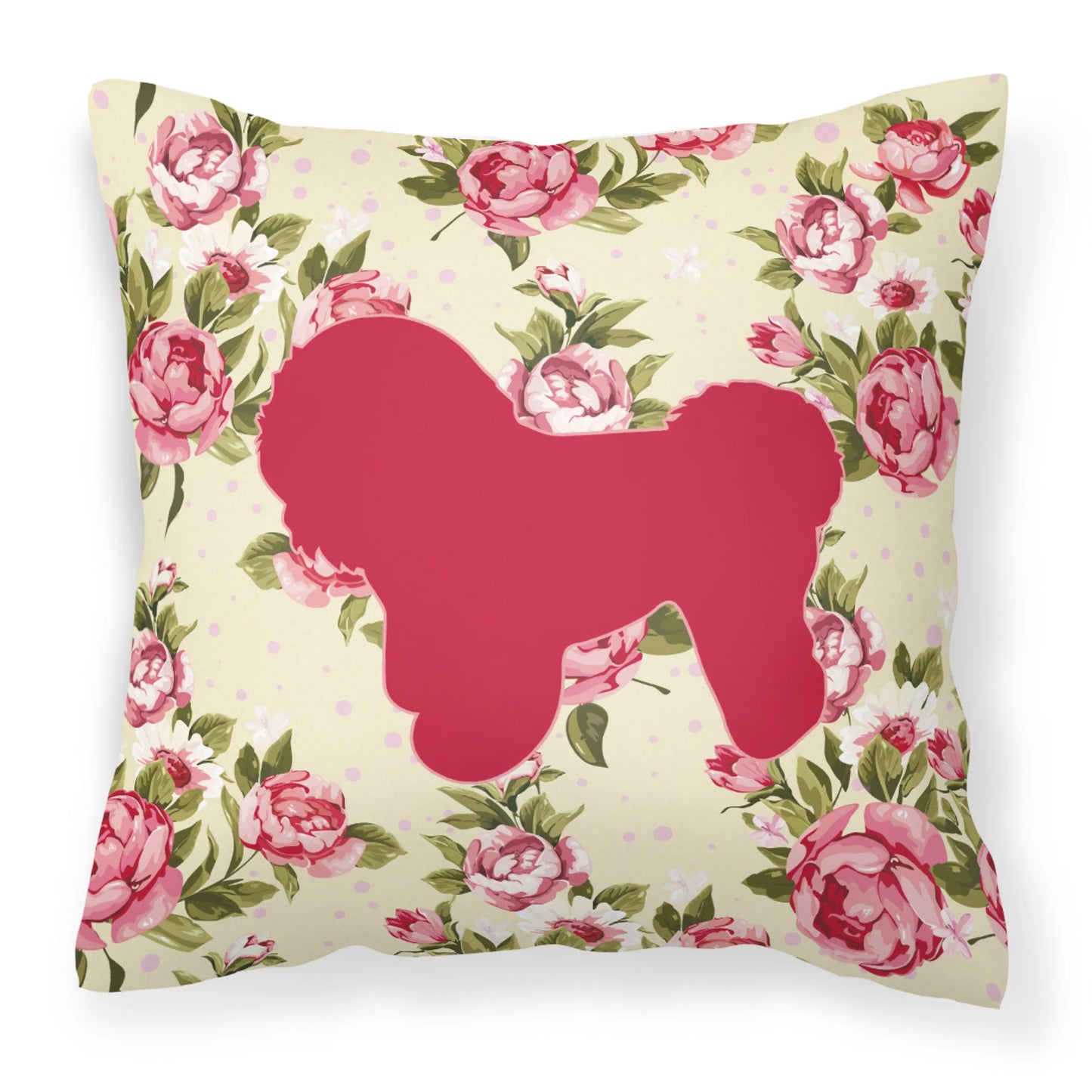 Dog Silhouette Shabby Chic Roses Fabric Decorative Pillow - Size: 14 X 14 | Pack Of: 1