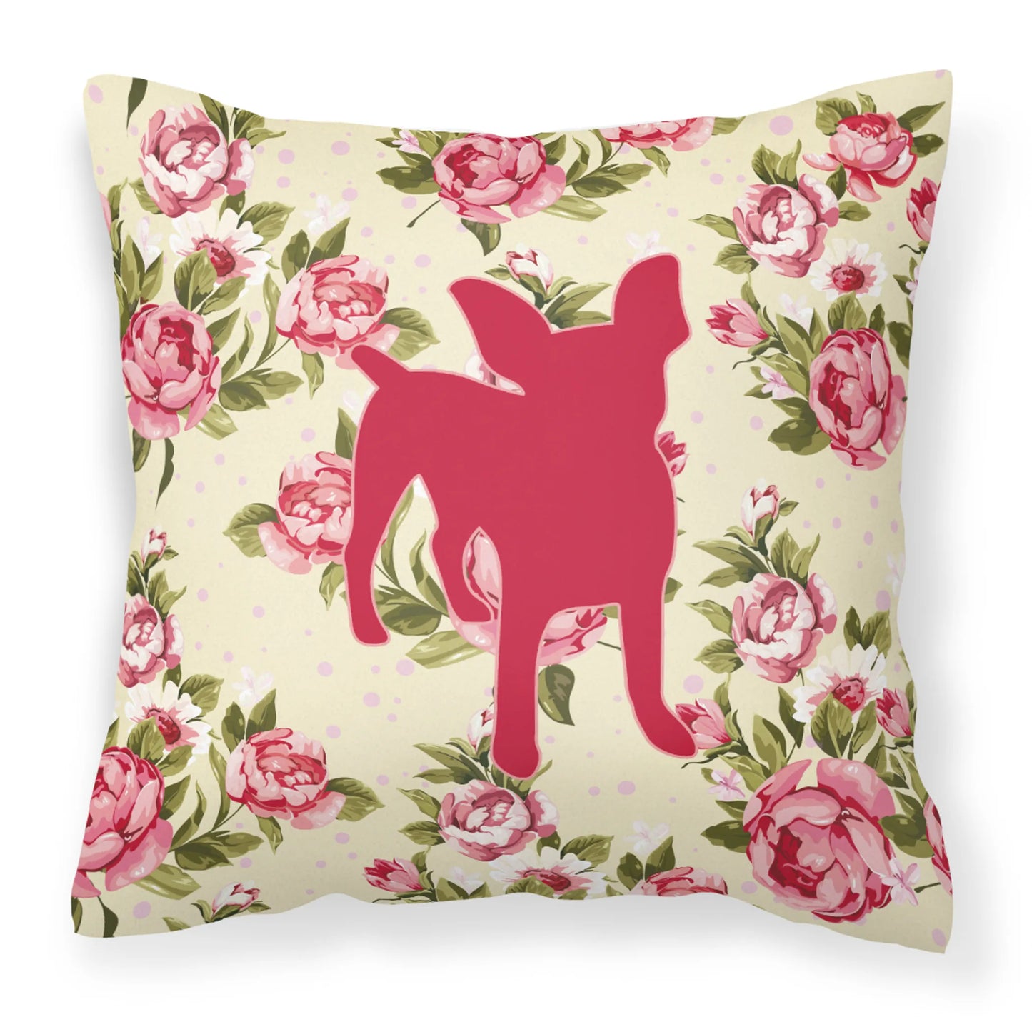 Dog Silhouette Shabby Chic Roses Fabric Decorative Pillow - Size: 14 X 14 | Pack Of: 1