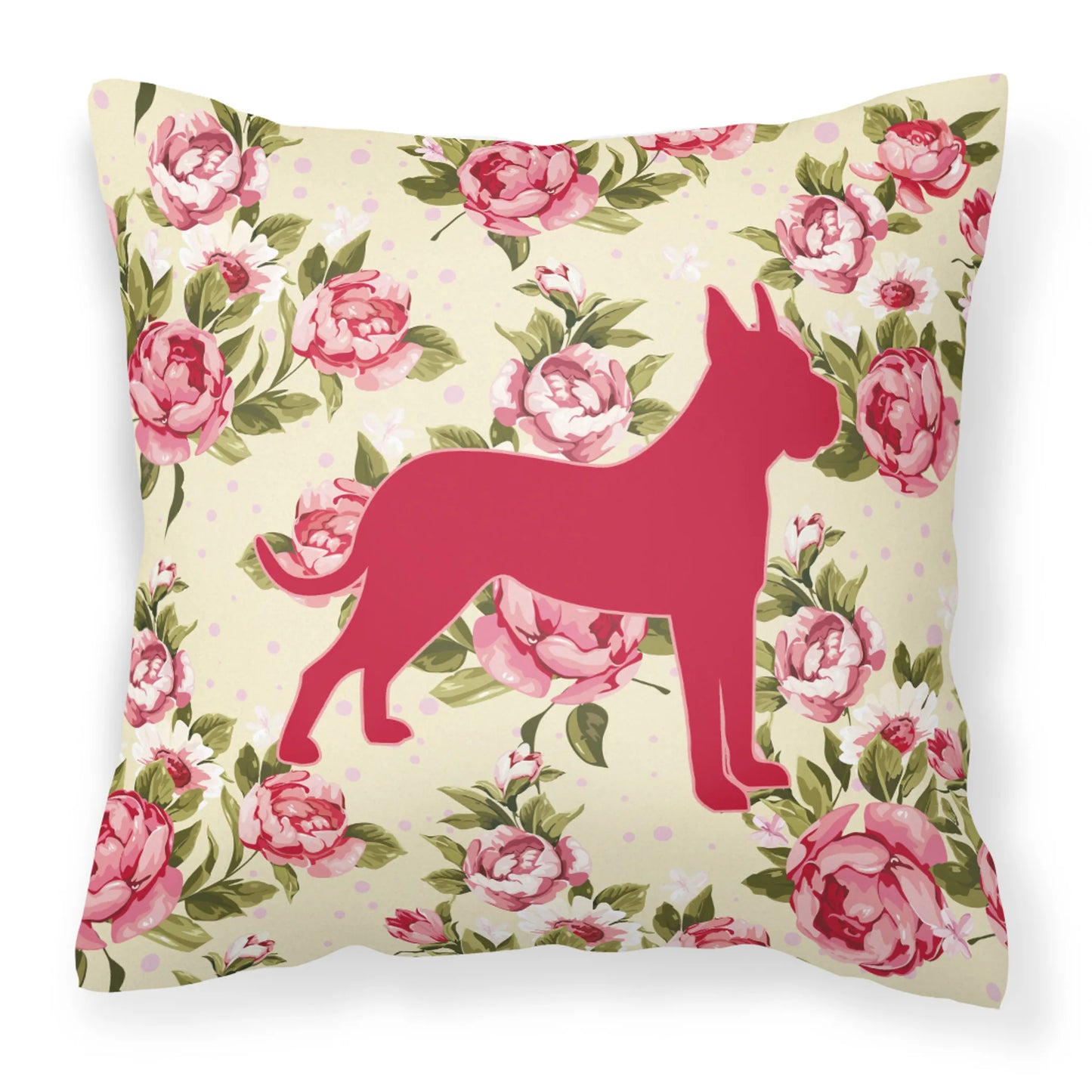 Dog Silhouette Shabby Chic Roses Fabric Decorative Pillow - Size: 14 X 14 | Pack Of: 1