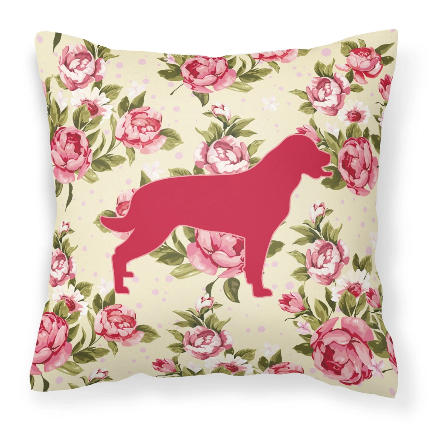 Dog Silhouette Shabby Chic Roses Fabric Decorative Pillow - Size: 14 X 14 | Pack Of: 1