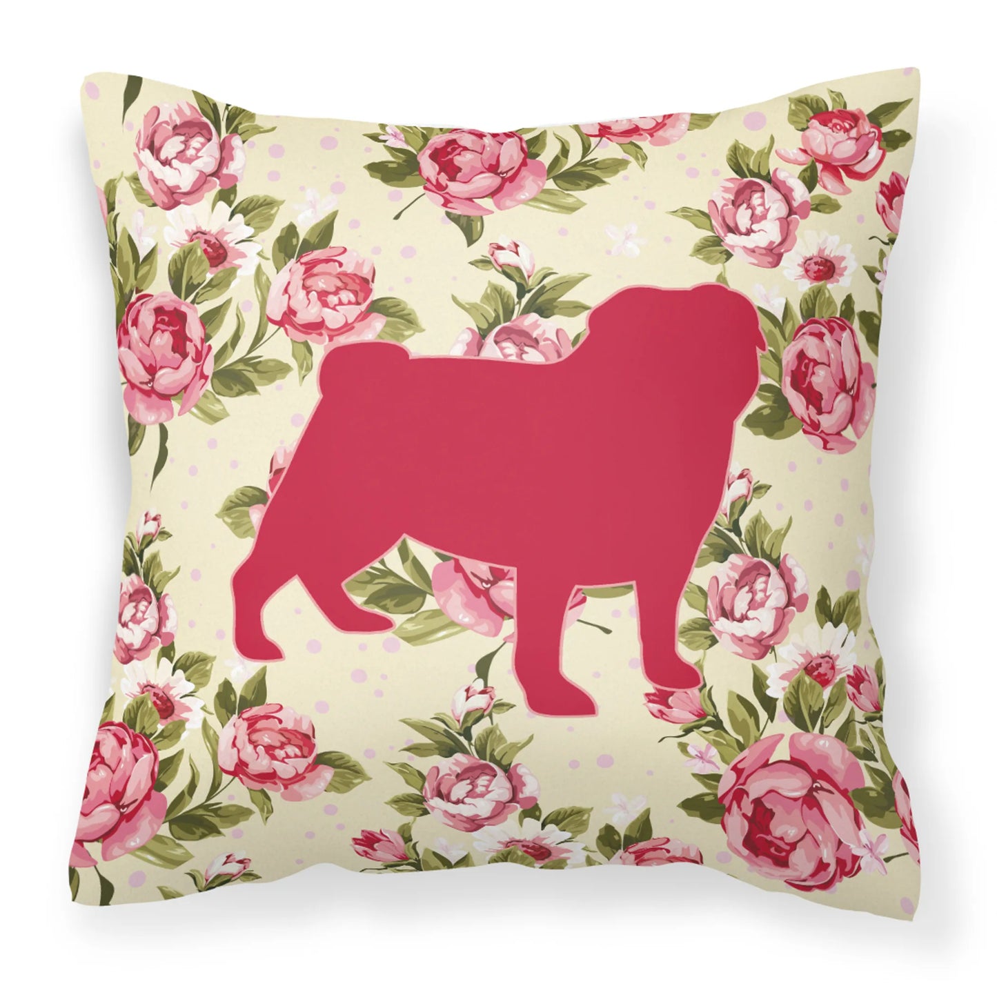 Dog Silhouette Shabby Chic Roses Fabric Decorative Pillow - Size: 14 X 14 | Pack Of: 1
