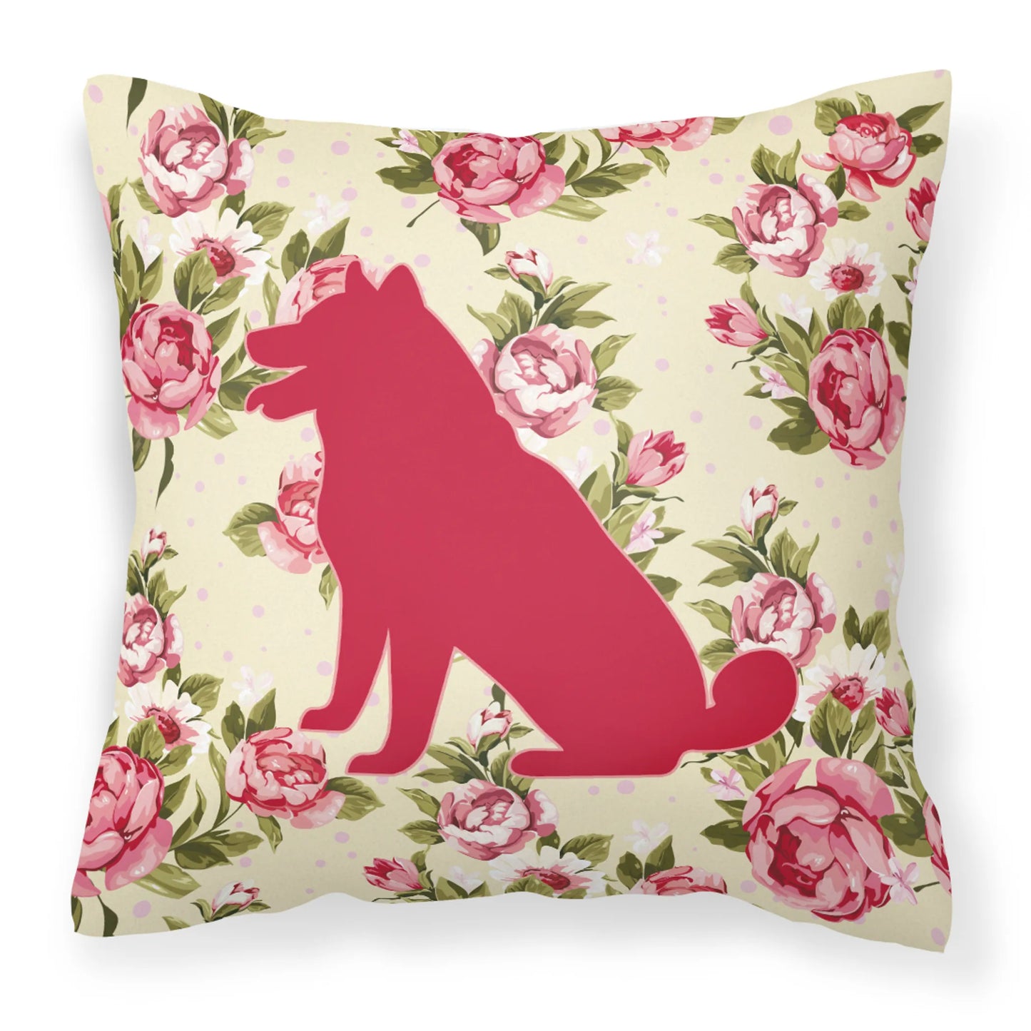Dog Silhouette Shabby Chic Roses Fabric Decorative Pillow - Size: 14 X 14 | Pack Of: 1