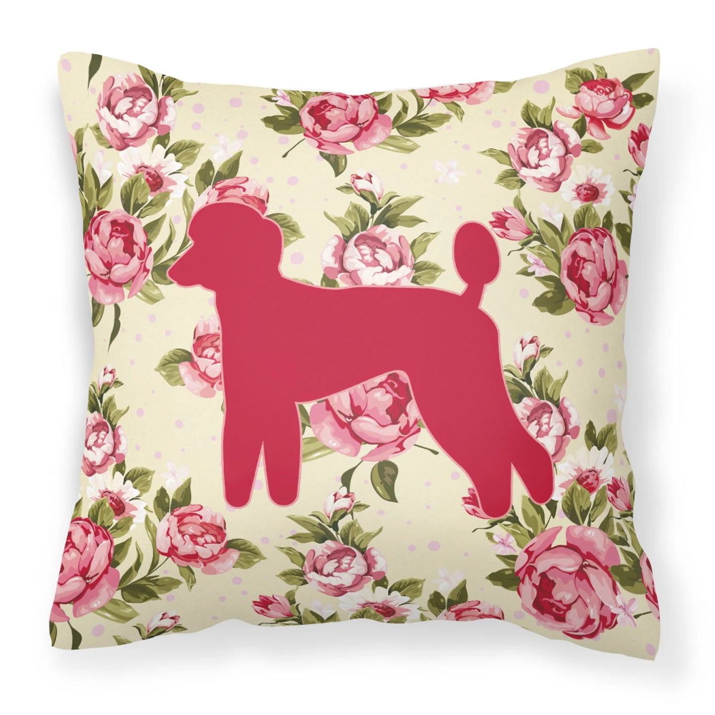 Dog Silhouette Shabby Chic Roses Fabric Decorative Pillow - Size: 14 X 14 | Pack Of: 1