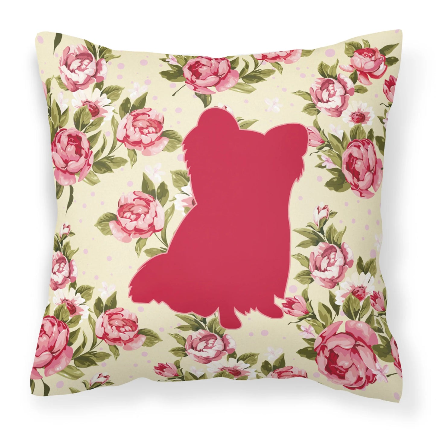 Dog Silhouette Shabby Chic Roses Fabric Decorative Pillow - Size: 14 X 14 | Pack Of: 1
