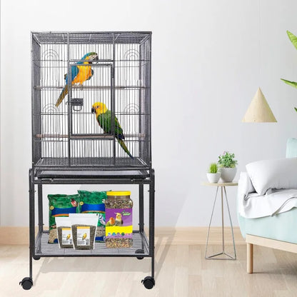 Large Wrought Iron Bird Cage with Rolling Stand