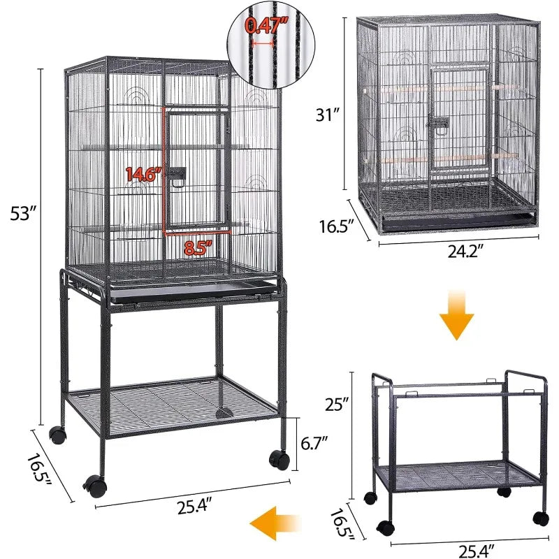 Large Wrought Iron Bird Cage with Rolling Stand