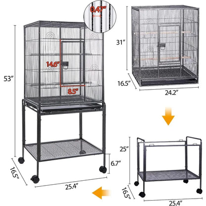 Large Wrought Iron Bird Cage with Rolling Stand